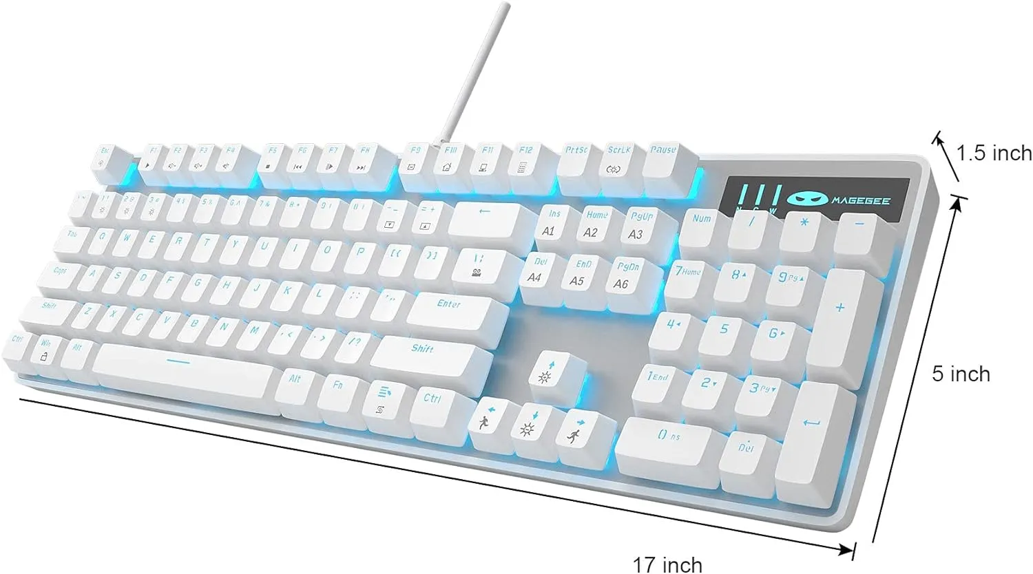 MageGee Mechanical Gaming Keyboard, Wired USB Adjustable Backlight Keyboard, New Mechanical Storm 100% Anti-ghosting Keyboard with Blue Switches for Windows PC/MAC Games (White)