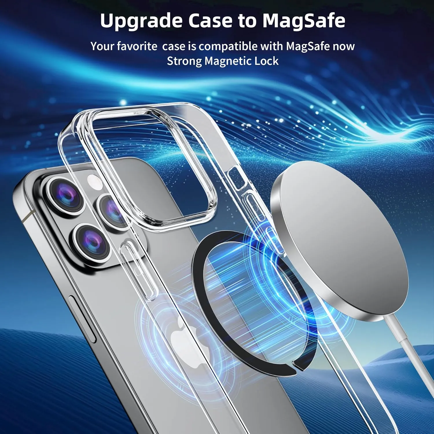 Magnetic Adapter Ring for MagSafe,Mag-Safe Sticker for Phone Case,Metallic,Adhesive, Compatible with Wireless Charging for iPhone Android,3 Pack(White Sliver Purple)