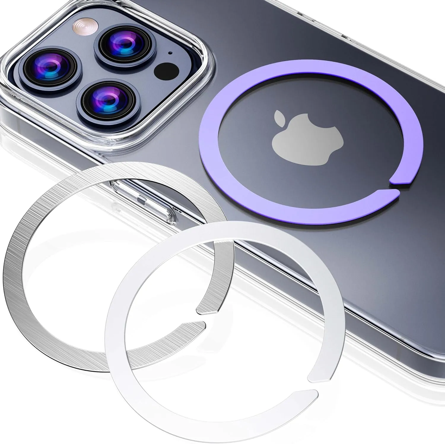 Magnetic Adapter Ring for MagSafe,Mag-Safe Sticker for Phone Case,Metallic,Adhesive, Compatible with Wireless Charging for iPhone Android,3 Pack(White Sliver Purple)
