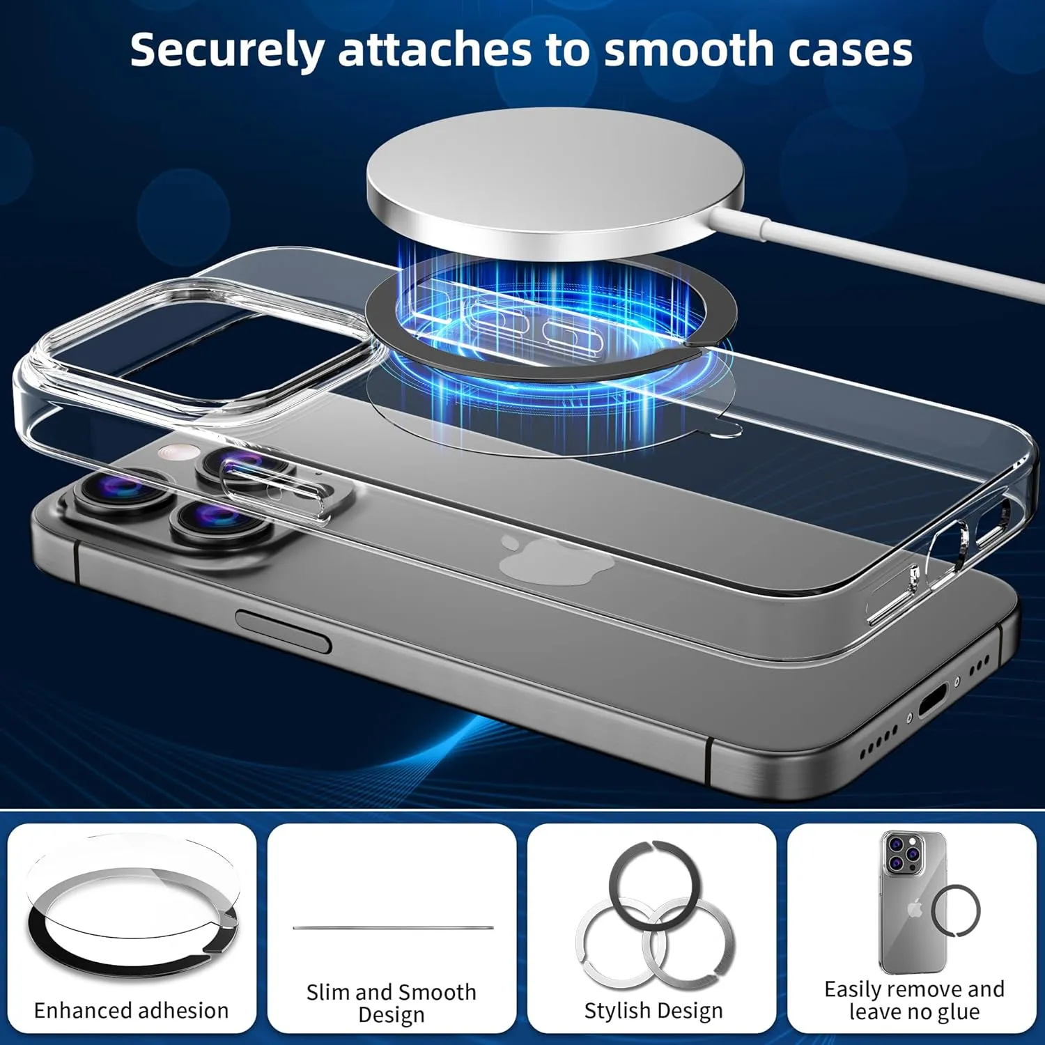 Magnetic Adapter Ring for MagSafe,Mag-Safe Sticker for Phone Case,Metallic,Adhesive, Compatible with Wireless Charging for iPhone Android,3 Pack(White Sliver Purple)