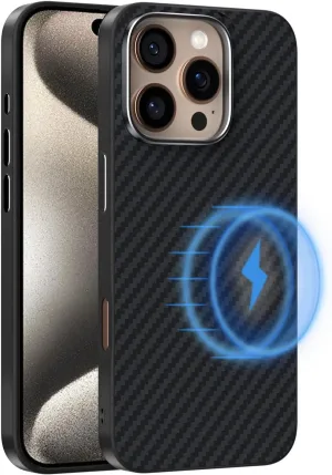 Magnetic Carbon Fiber Case for iPhone 13 Compatible with MagSafe, Slim & Ultra Thin Aramid Fiber Anti-Scratch Military-Grade & Metal Camera Shockproof Protection Case, Black