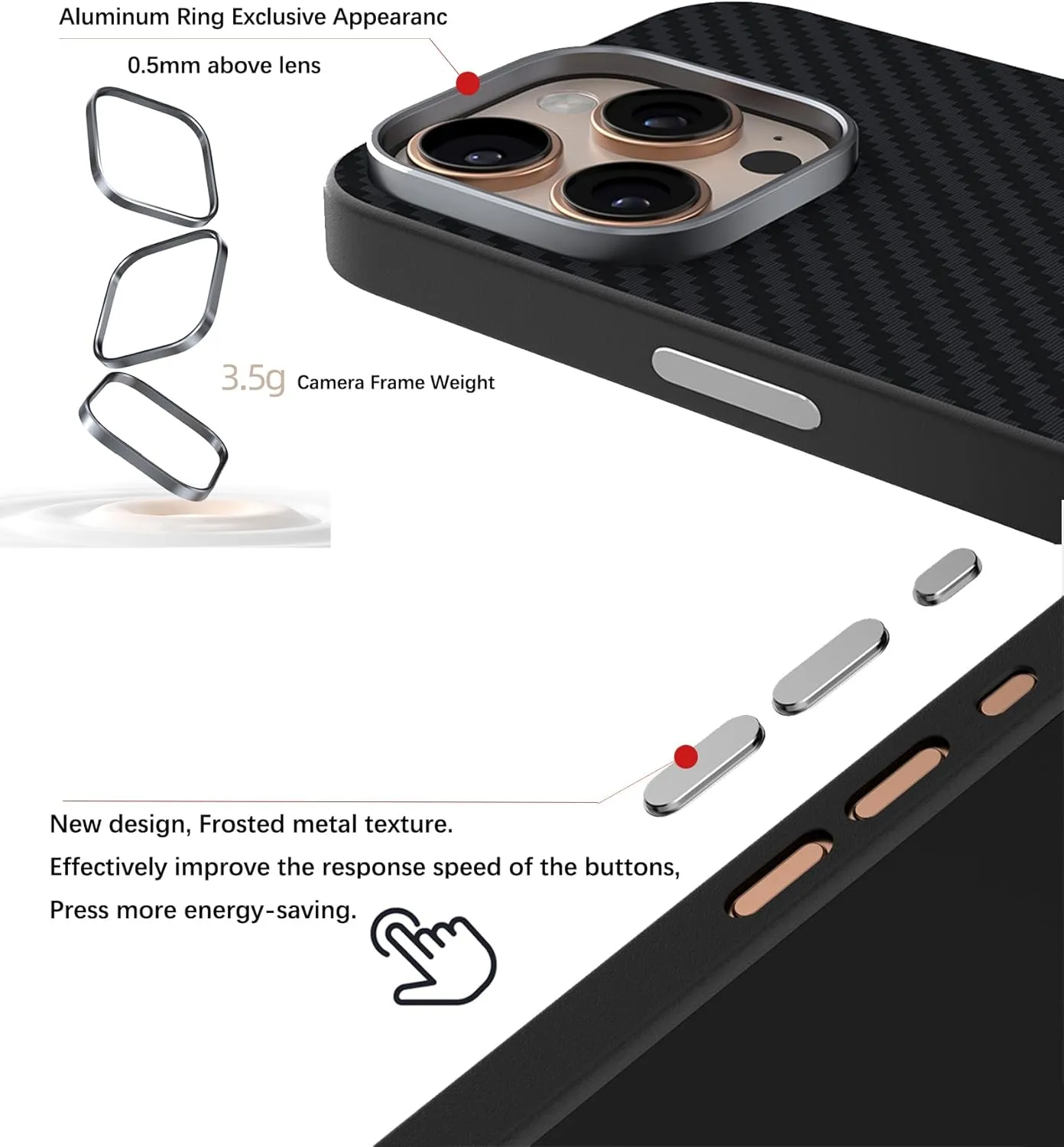 Magnetic Carbon Fiber Case for iPhone 13 Compatible with MagSafe, Slim & Ultra Thin Aramid Fiber Anti-Scratch Military-Grade & Metal Camera Shockproof Protection Case, Black