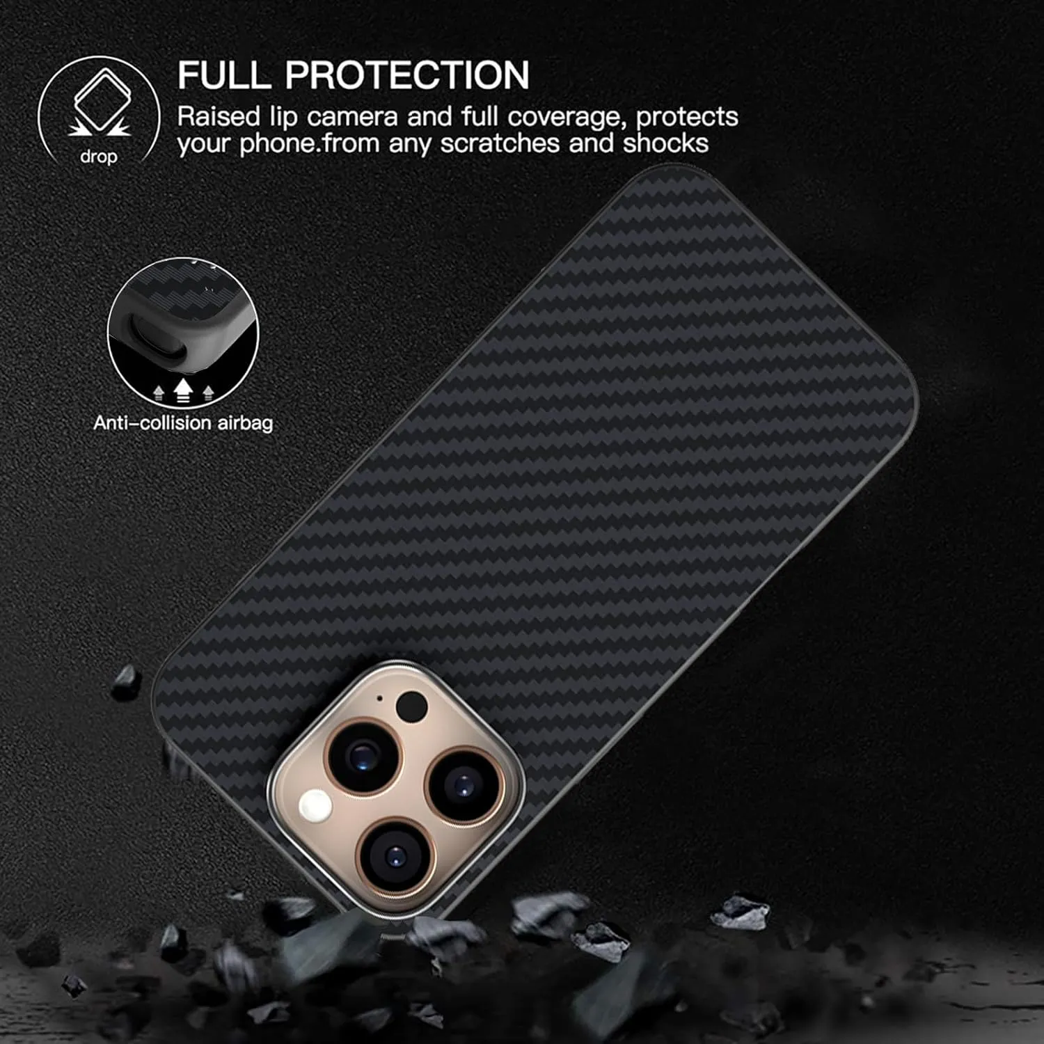 Magnetic Carbon Fiber Case for iPhone 13 Compatible with MagSafe, Slim & Ultra Thin Aramid Fiber Anti-Scratch Military-Grade & Metal Camera Shockproof Protection Case, Black&Blue