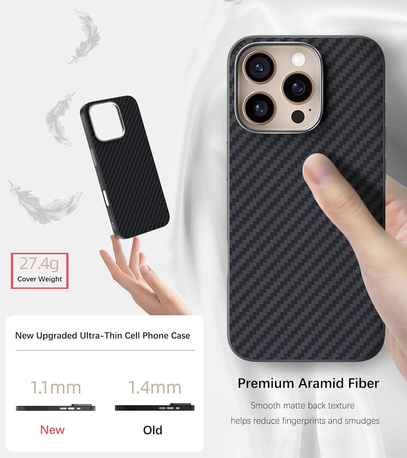 Magnetic Carbon Fiber Case for iPhone 13 Compatible with MagSafe, Slim & Ultra Thin Aramid Fiber Anti-Scratch Military-Grade & Metal Camera Shockproof Protection Case, Black&Blue