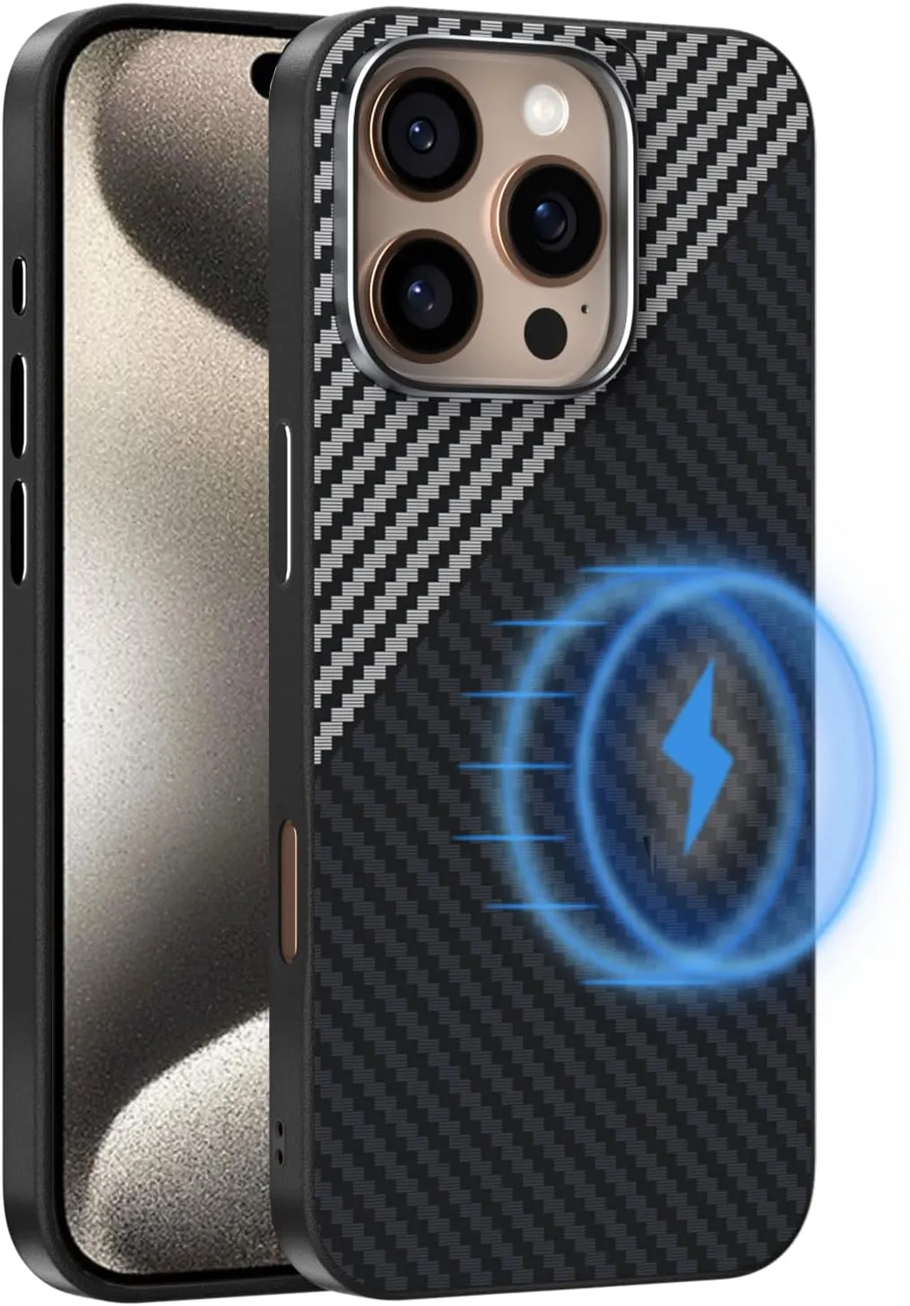 Magnetic Carbon Fiber Case for iPhone 13 Compatible with MagSafe, Slim & Ultra Thin Aramid Fiber Anti-Scratch Military-Grade & Metal Camera Shockproof Protection Case, Black&Silver