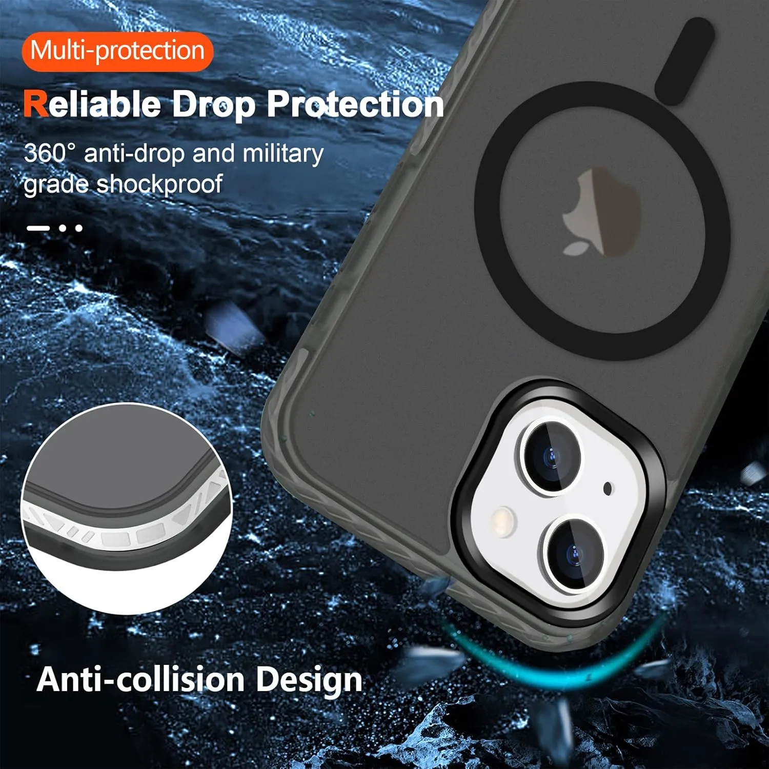 Magnetic for iPhone 14, iPhone 13 Case [Compatible with MagSafe] Translucent Matte Hard Back Soft TPU Bumper Cover Slim Women Men Shockproof Protective Phone Case for iPhone 13/14, Black