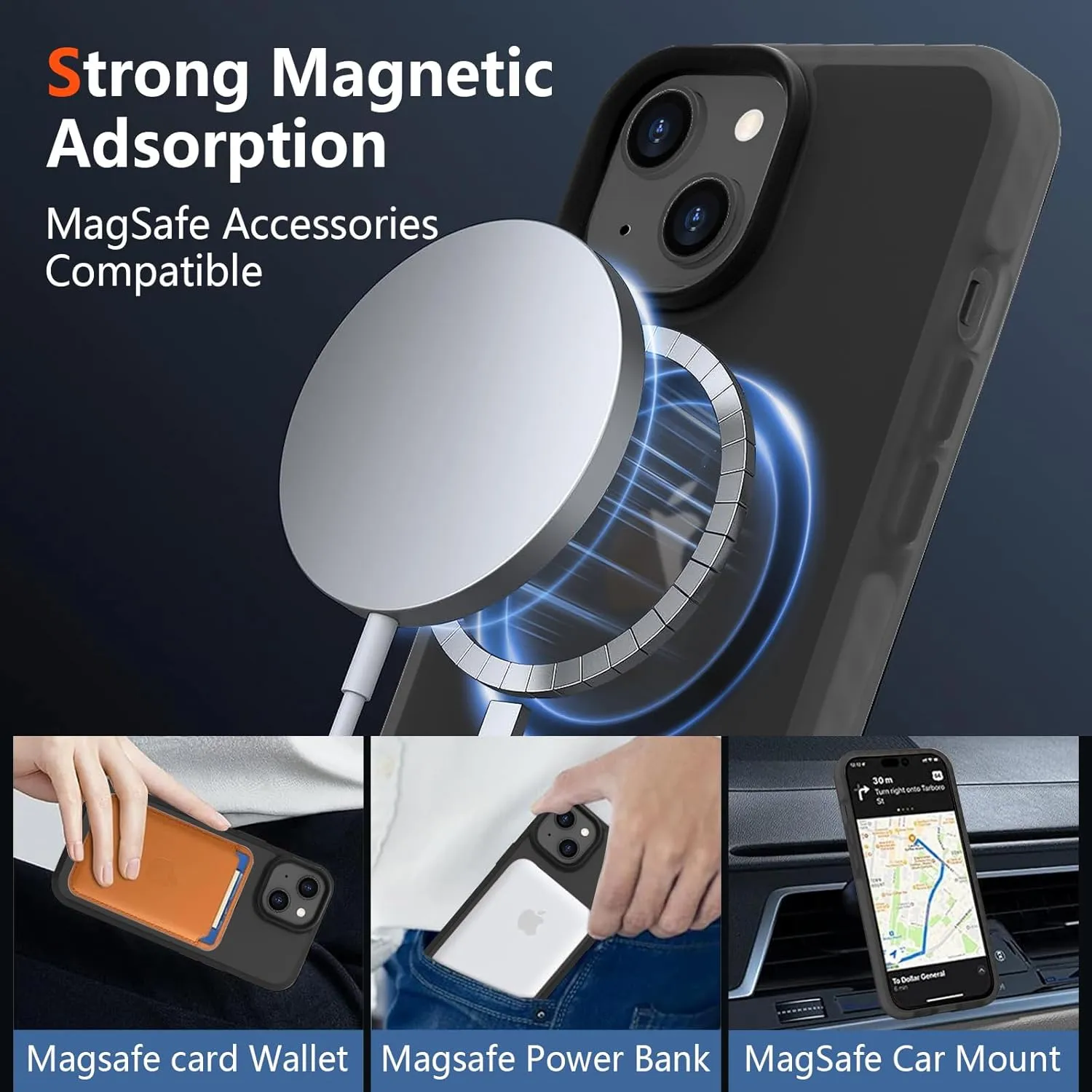 Magnetic for iPhone 14, iPhone 13 Case [Compatible with MagSafe] Translucent Matte Hard Back Soft TPU Bumper Cover Slim Women Men Shockproof Protective Phone Case for iPhone 13/14, Black