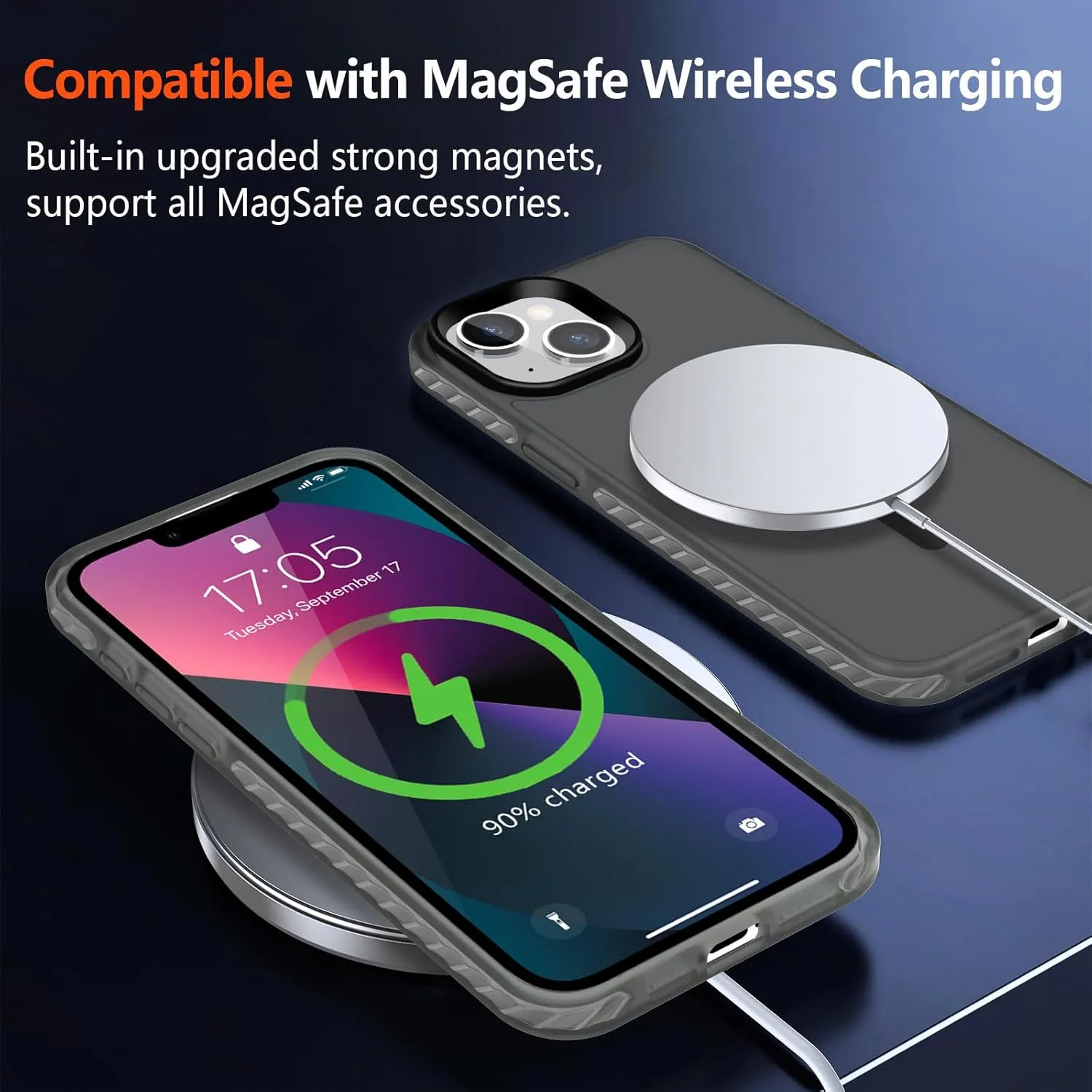 Magnetic for iPhone 14, iPhone 13 Case [Compatible with MagSafe] Translucent Matte Hard Back Soft TPU Bumper Cover Slim Women Men Shockproof Protective Phone Case for iPhone 13/14, Black