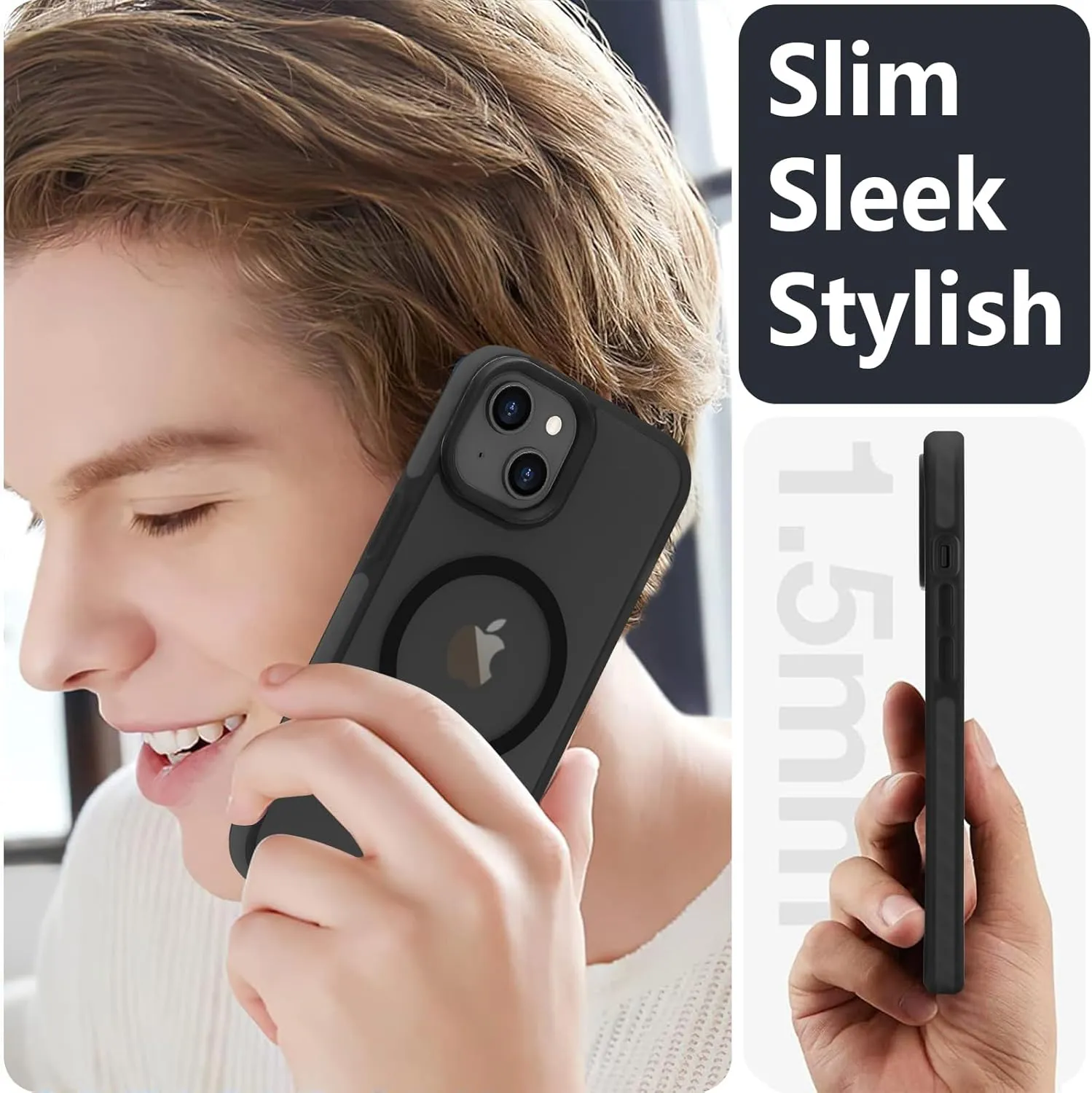 Magnetic for iPhone 14, iPhone 13 Case [Compatible with MagSafe] Translucent Matte Hard Back Soft TPU Bumper Cover Slim Women Men Shockproof Protective Phone Case for iPhone 13/14, Black