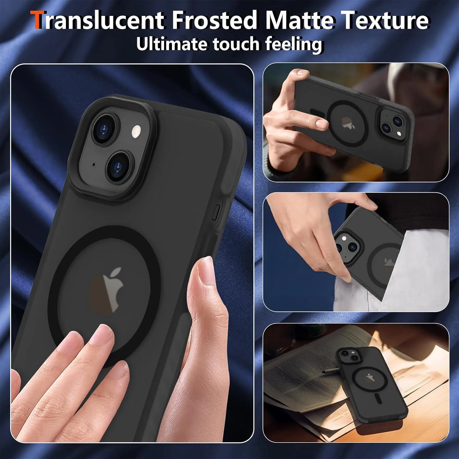 Magnetic for iPhone 14, iPhone 13 Case [Compatible with MagSafe] Translucent Matte Hard Back Soft TPU Bumper Cover Slim Women Men Shockproof Protective Phone Case for iPhone 13/14, Black