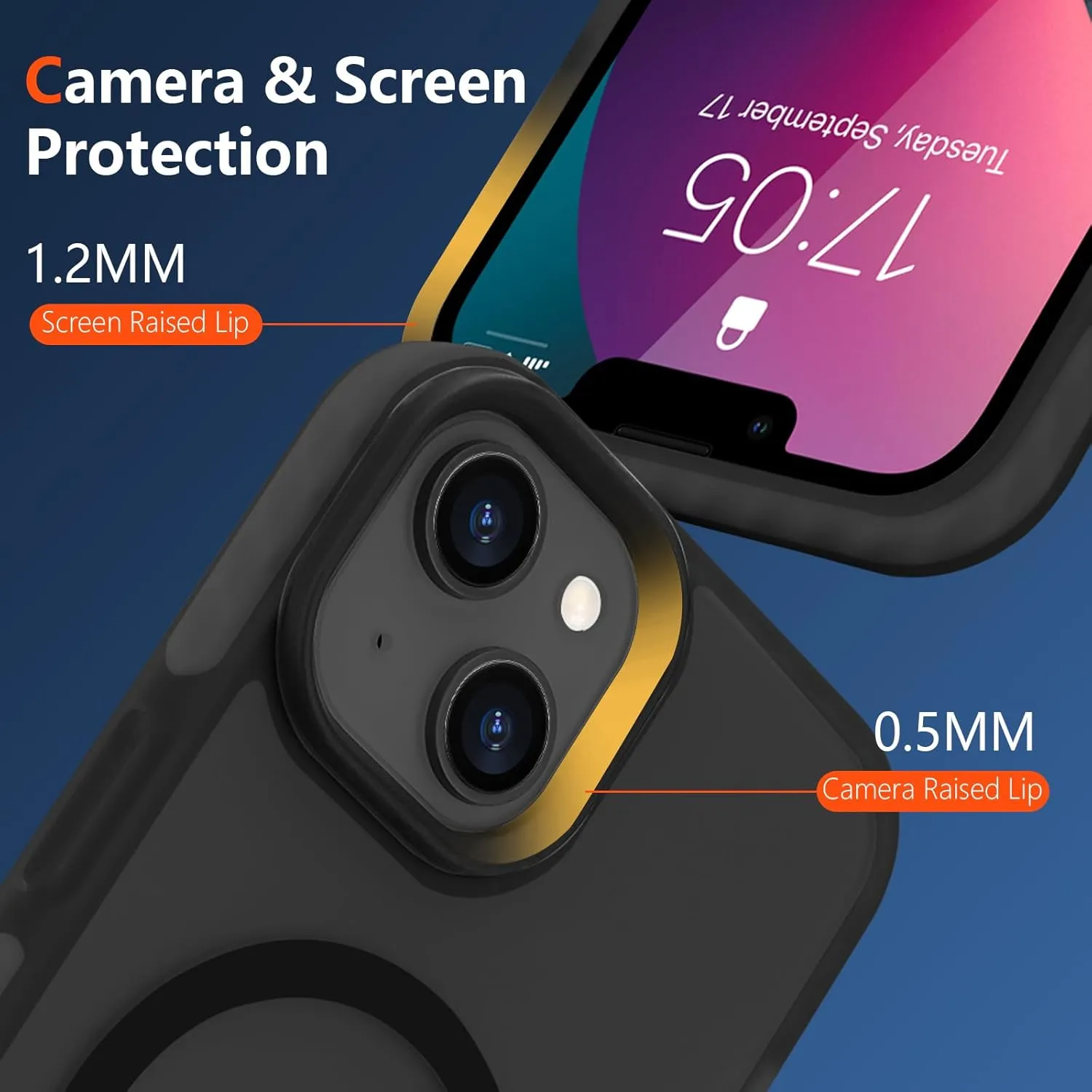 Magnetic for iPhone 14, iPhone 13 Case [Compatible with MagSafe] Translucent Matte Hard Back Soft TPU Bumper Cover Slim Women Men Shockproof Protective Phone Case for iPhone 13/14, Black