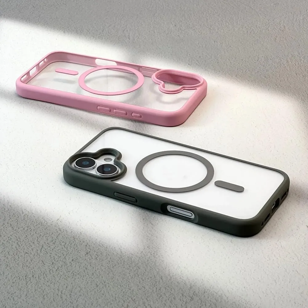 Magnetic Phone Case for iPhone 16 15 14 13 12 11 Pro Max Plus Matte Frame Clear Hard Cover,Pink,for iPhone 15 ProMax