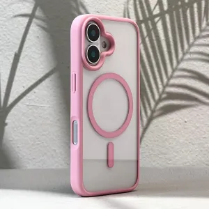 Magnetic Phone Case for iPhone 16 15 14 13 12 11 Pro Max Plus Matte Frame Clear Hard Cover,Pink,for iPhone 15 ProMax