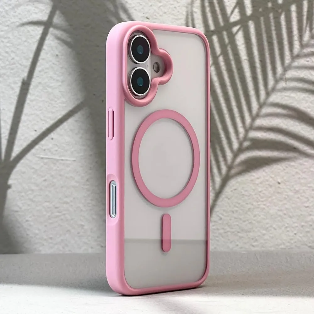 Magnetic Phone Case for iPhone 16 15 14 13 12 11 Pro Max Plus Matte Frame Clear Hard Cover,Pink,for iPhone 15 ProMax