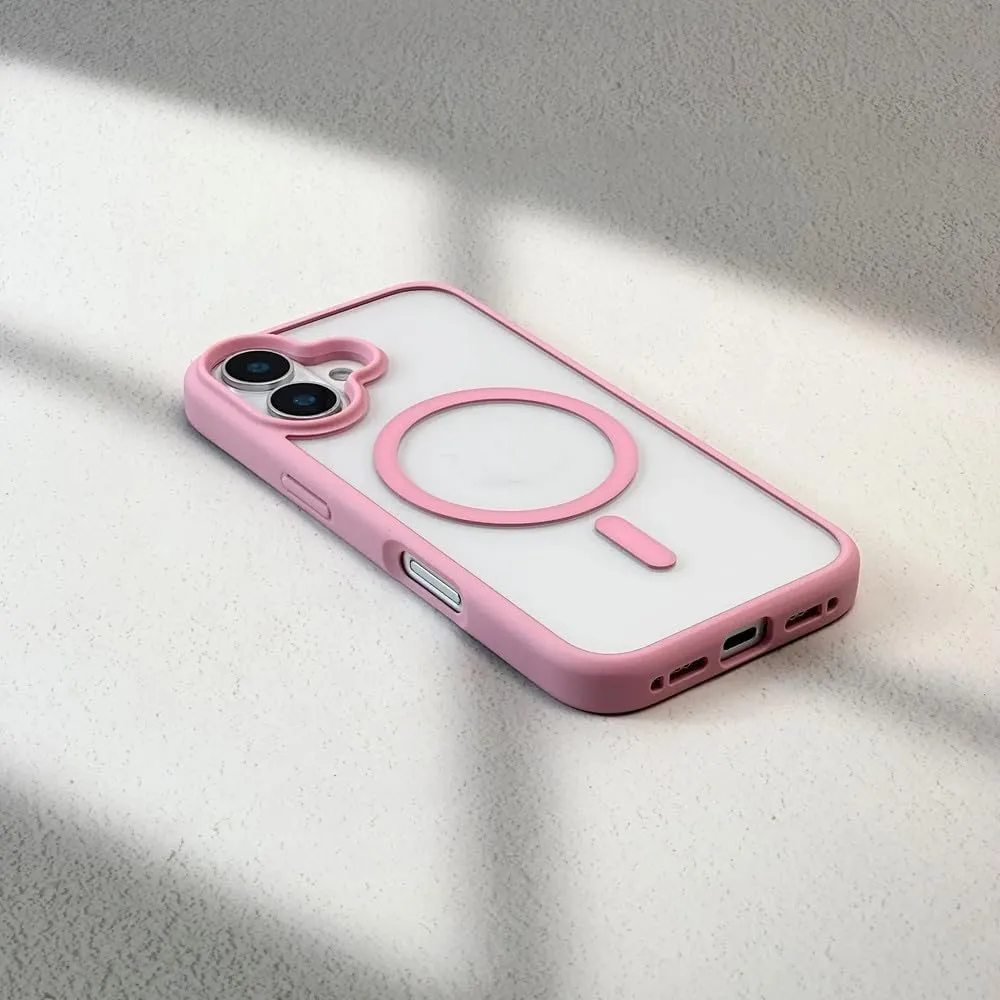 Magnetic Phone Case for iPhone 16 15 14 13 12 11 Pro Max Plus Matte Frame Clear Hard Cover,White,for iPhone 16