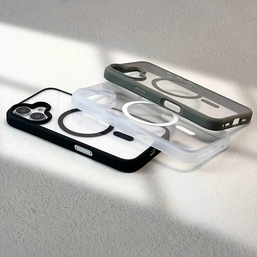 Magnetic Phone Case for iPhone 16 15 14 13 12 11 Pro Max Plus Matte Frame Clear Hard Cover,White,for iPhone 16