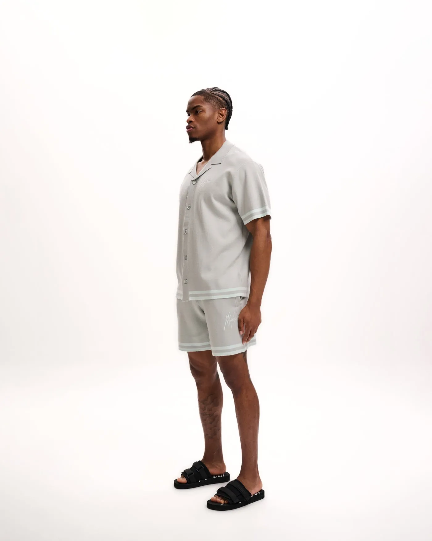 Malelions Men Knitted Camp Collar Shirt | Pale Aqua