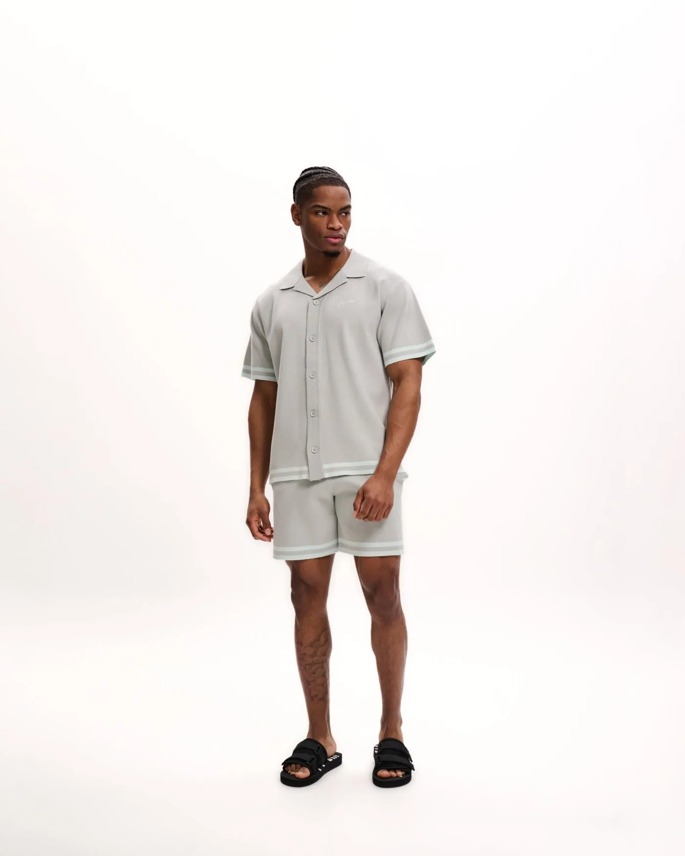 Malelions Men Knitted Camp Collar Shirt | Pale Aqua