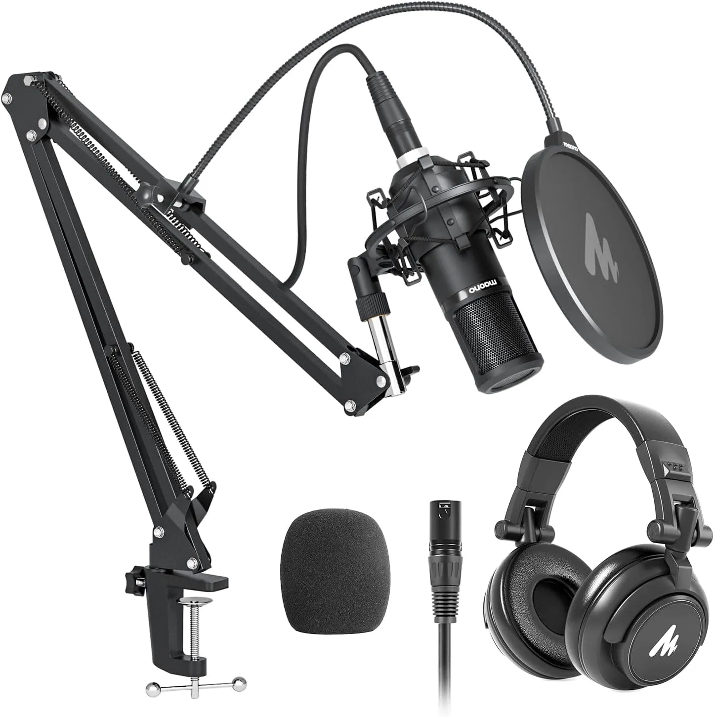 MAONO XLR Condenser Microphone, Professional Cardioid Studio Recording Mic with 50MM Drivers Studio Headphones AU-MH601for Streaming, Podcasting, Singing, Voice-Over, Vocal, Home-Studio, YouTube, Skyp