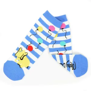 Mary Blair Playful Elephant with Balloons Blue Striped Novelty Kids Cotton Crew Socks