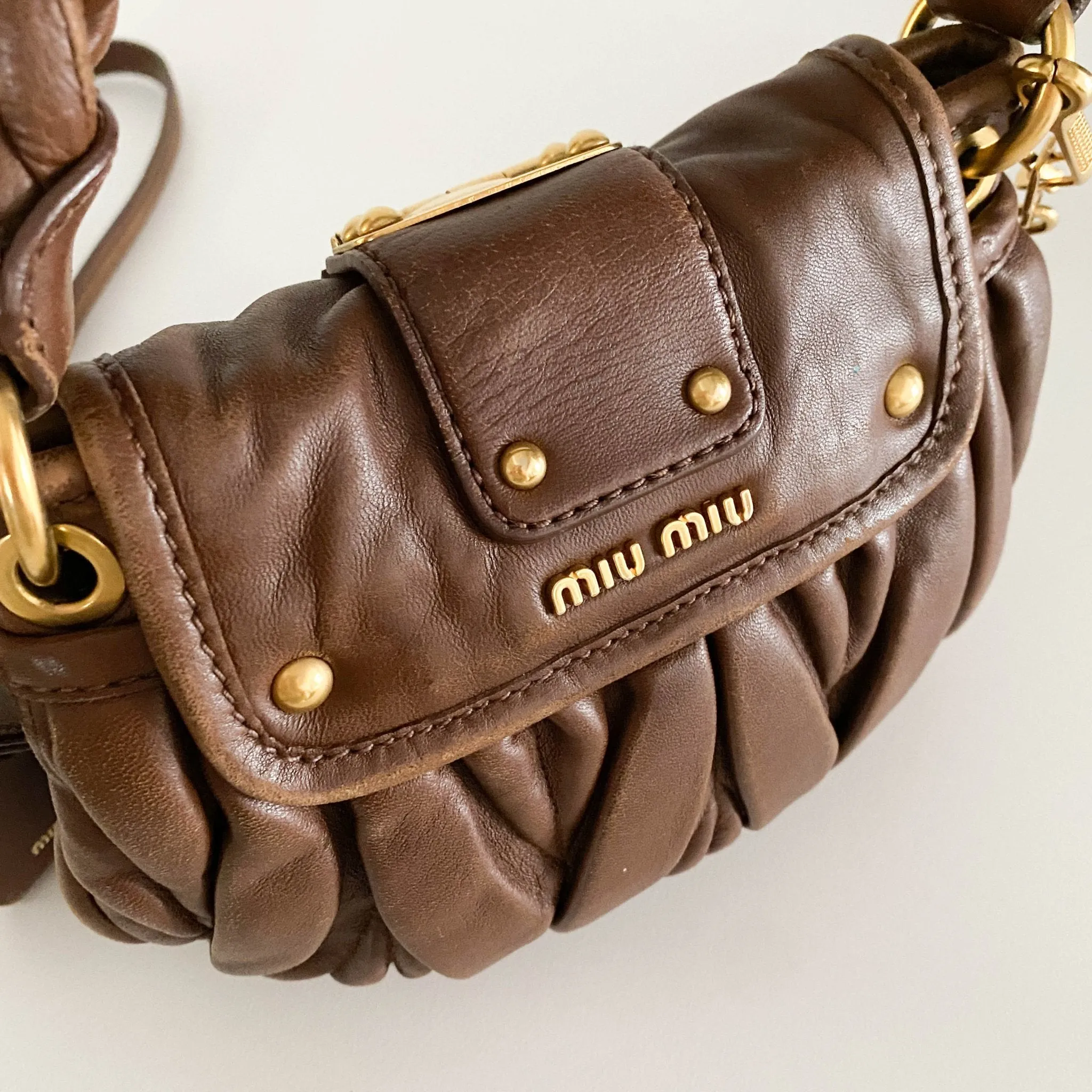 Matelassé Brown Leather Mini Shoulder Bag