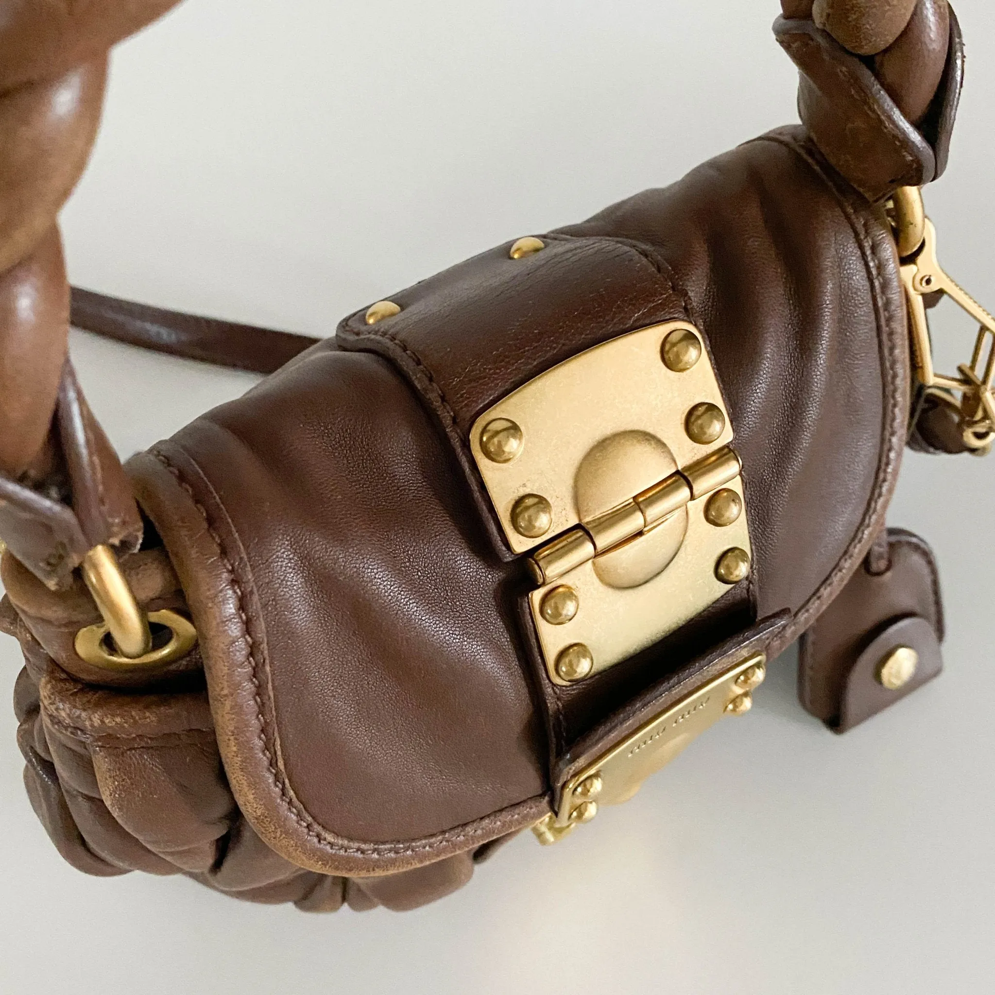 Matelassé Brown Leather Mini Shoulder Bag
