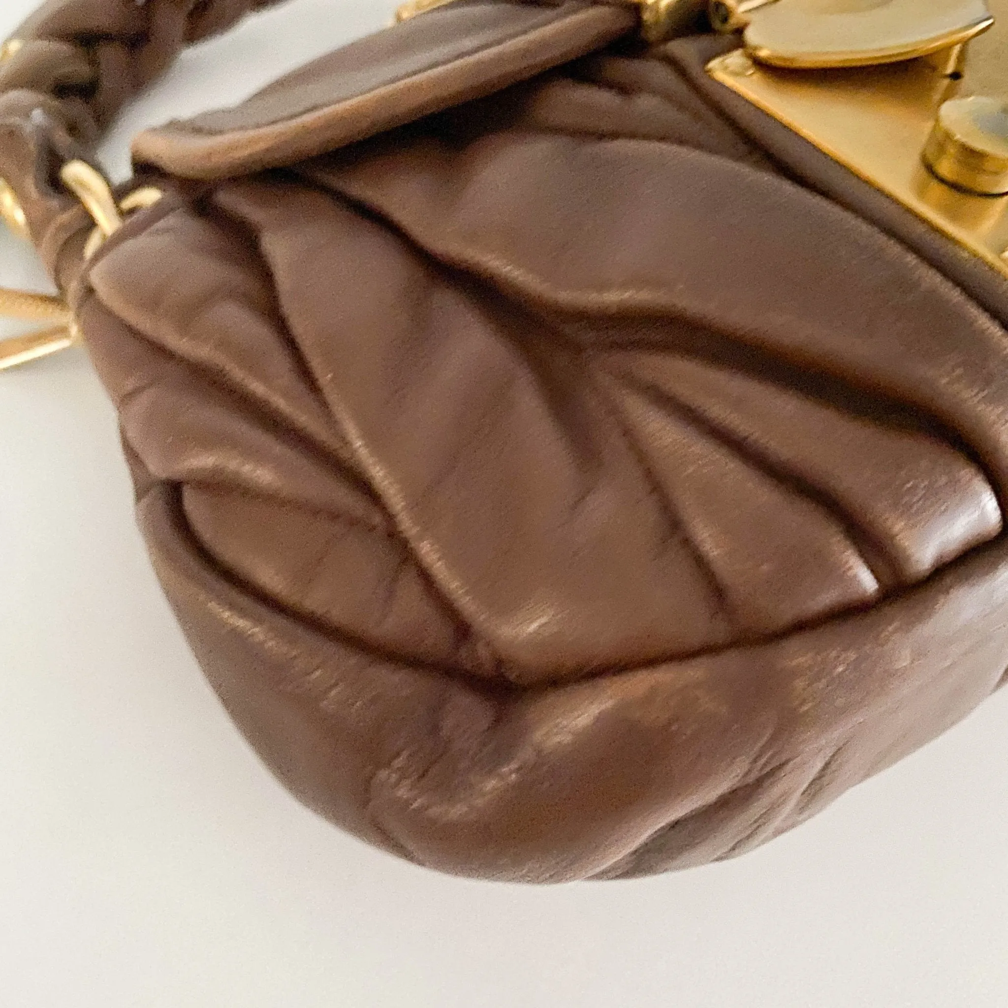 Matelassé Brown Leather Mini Shoulder Bag