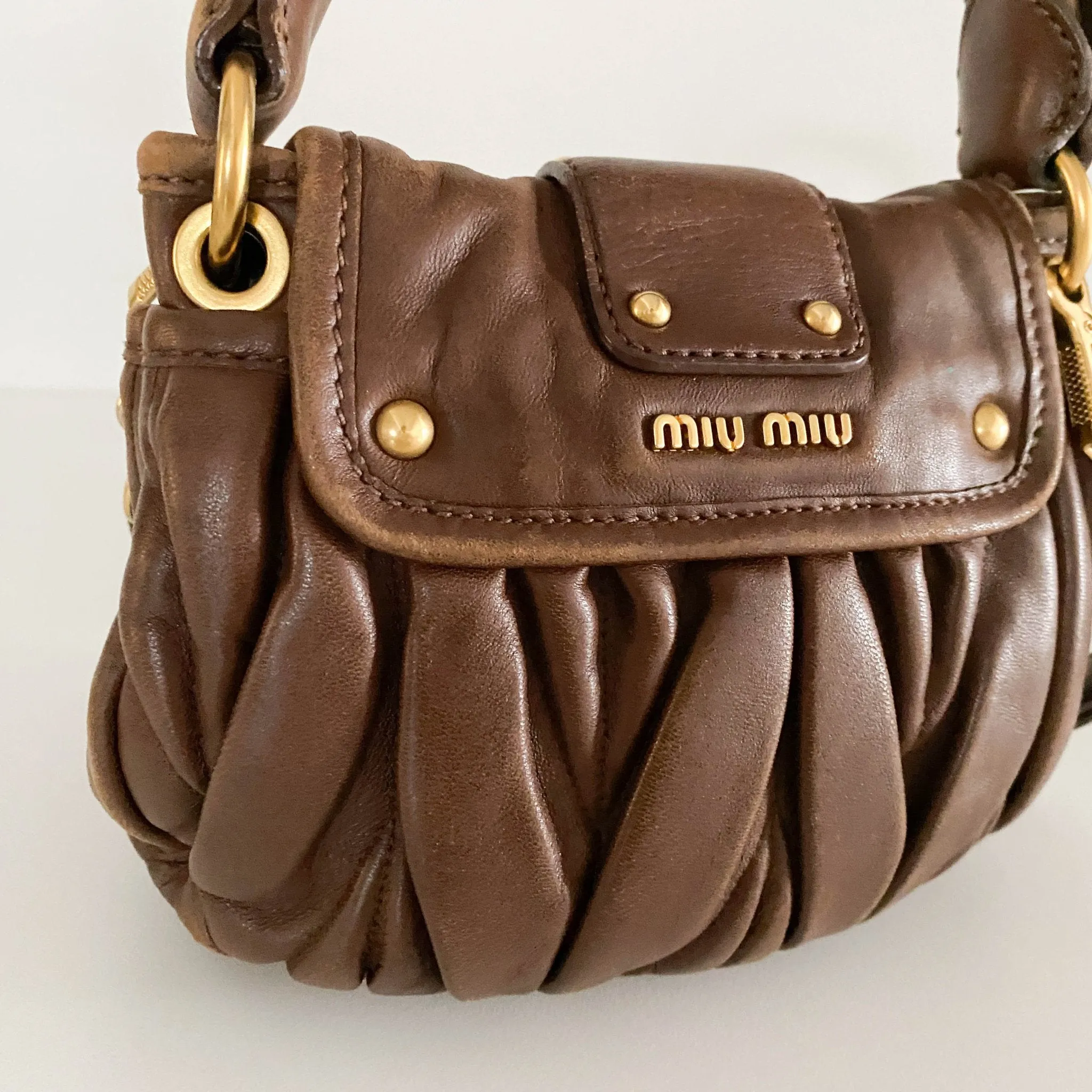 Matelassé Brown Leather Mini Shoulder Bag