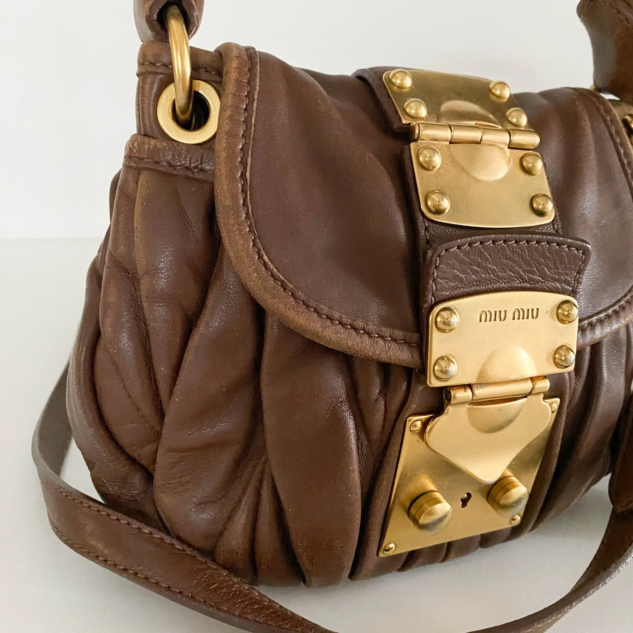 Matelassé Brown Leather Mini Shoulder Bag
