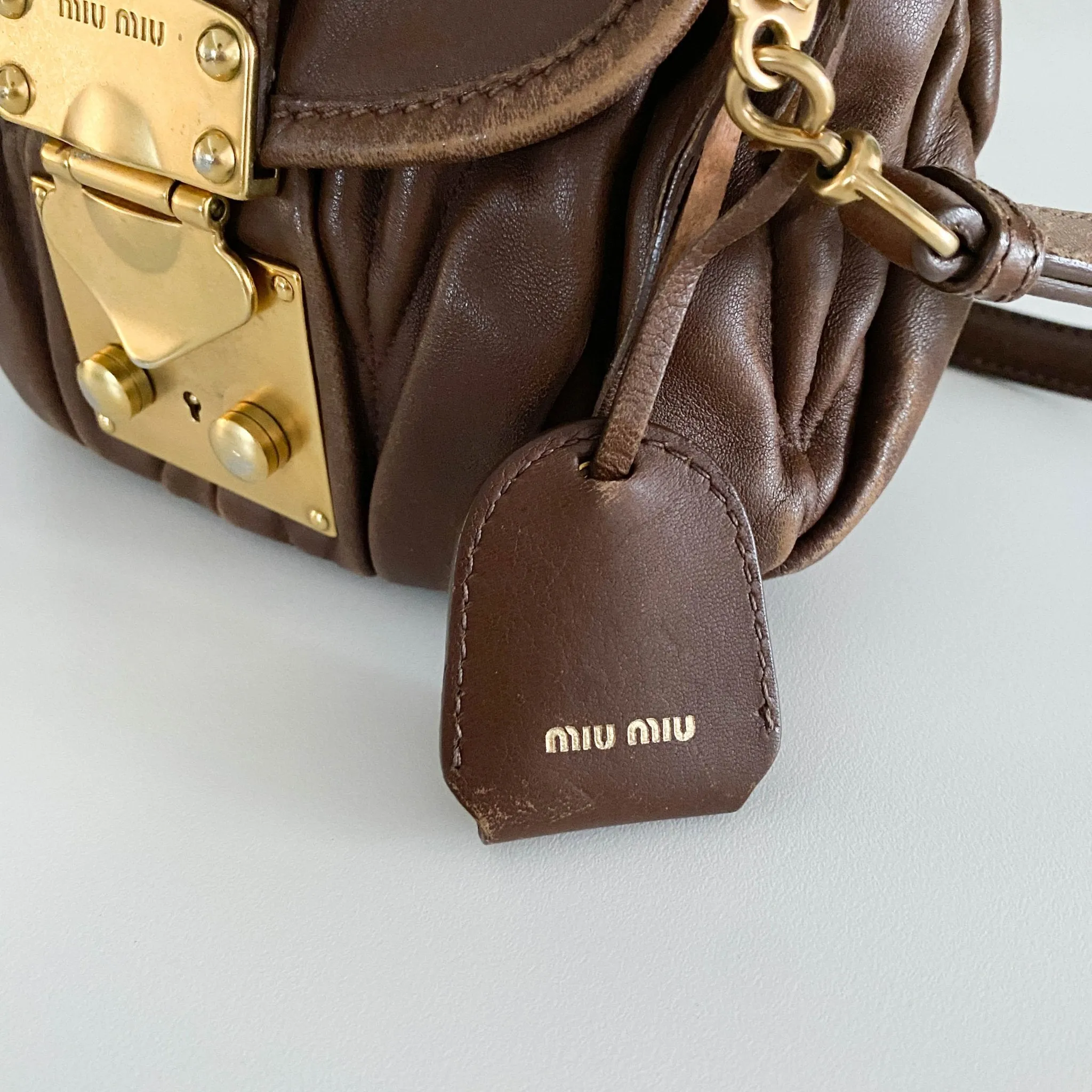 Matelassé Brown Leather Mini Shoulder Bag