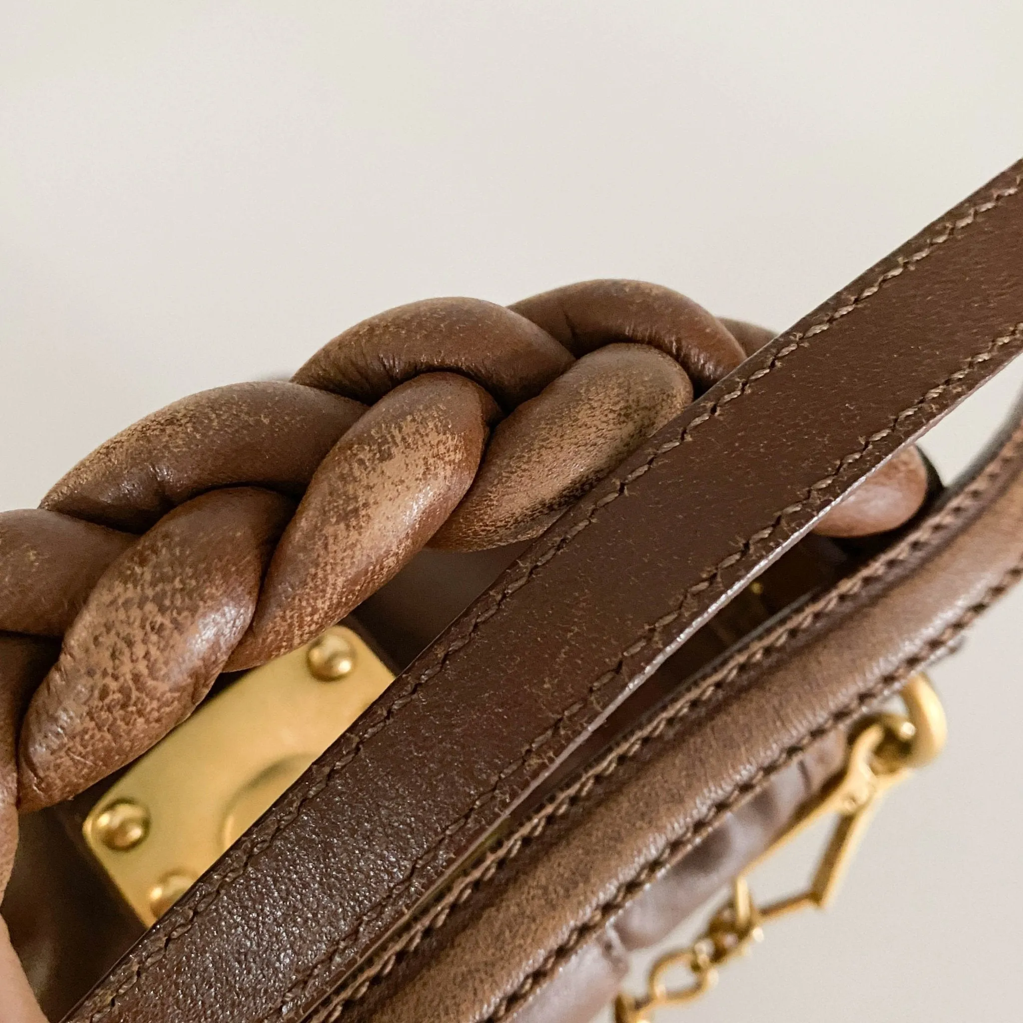 Matelassé Brown Leather Mini Shoulder Bag
