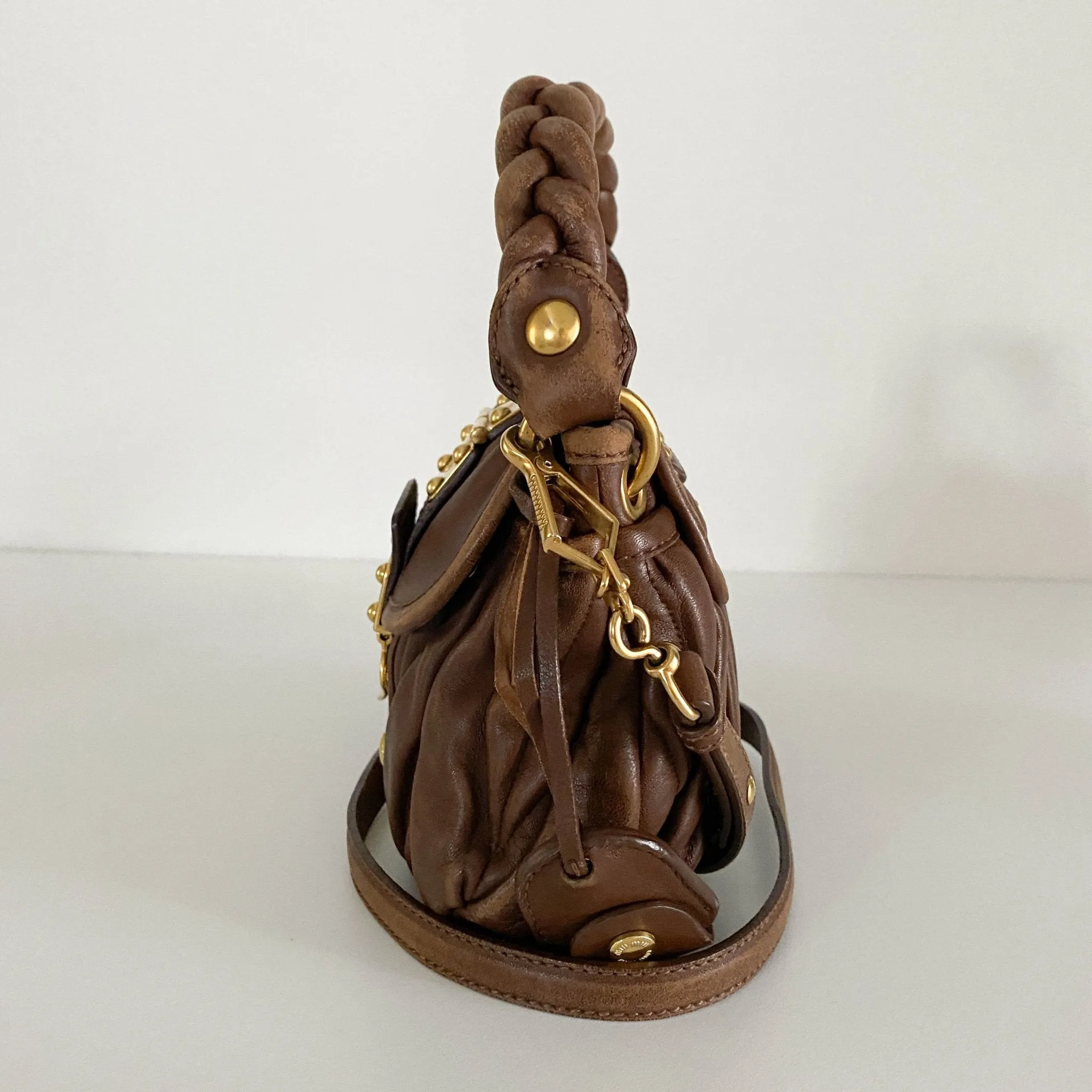 Matelassé Brown Leather Mini Shoulder Bag