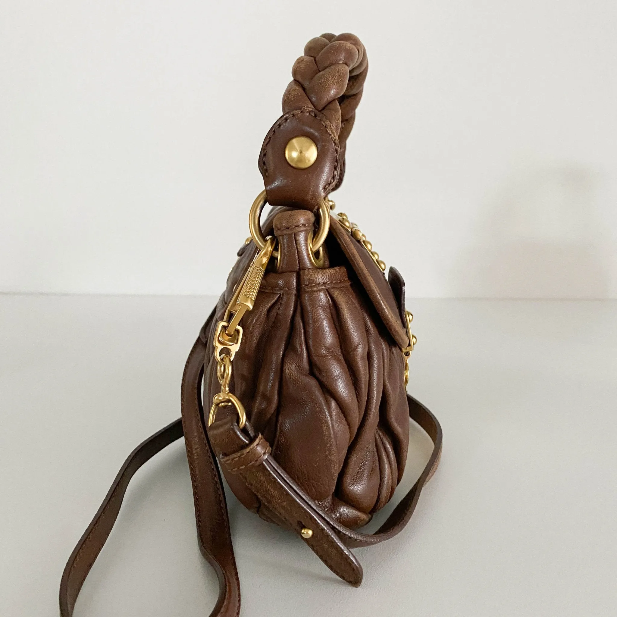 Matelassé Brown Leather Mini Shoulder Bag