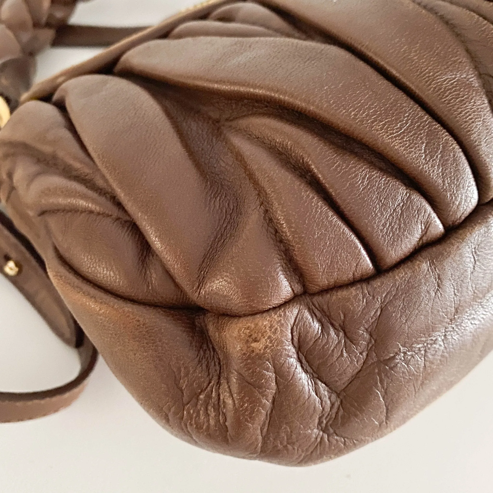Matelassé Brown Leather Mini Shoulder Bag