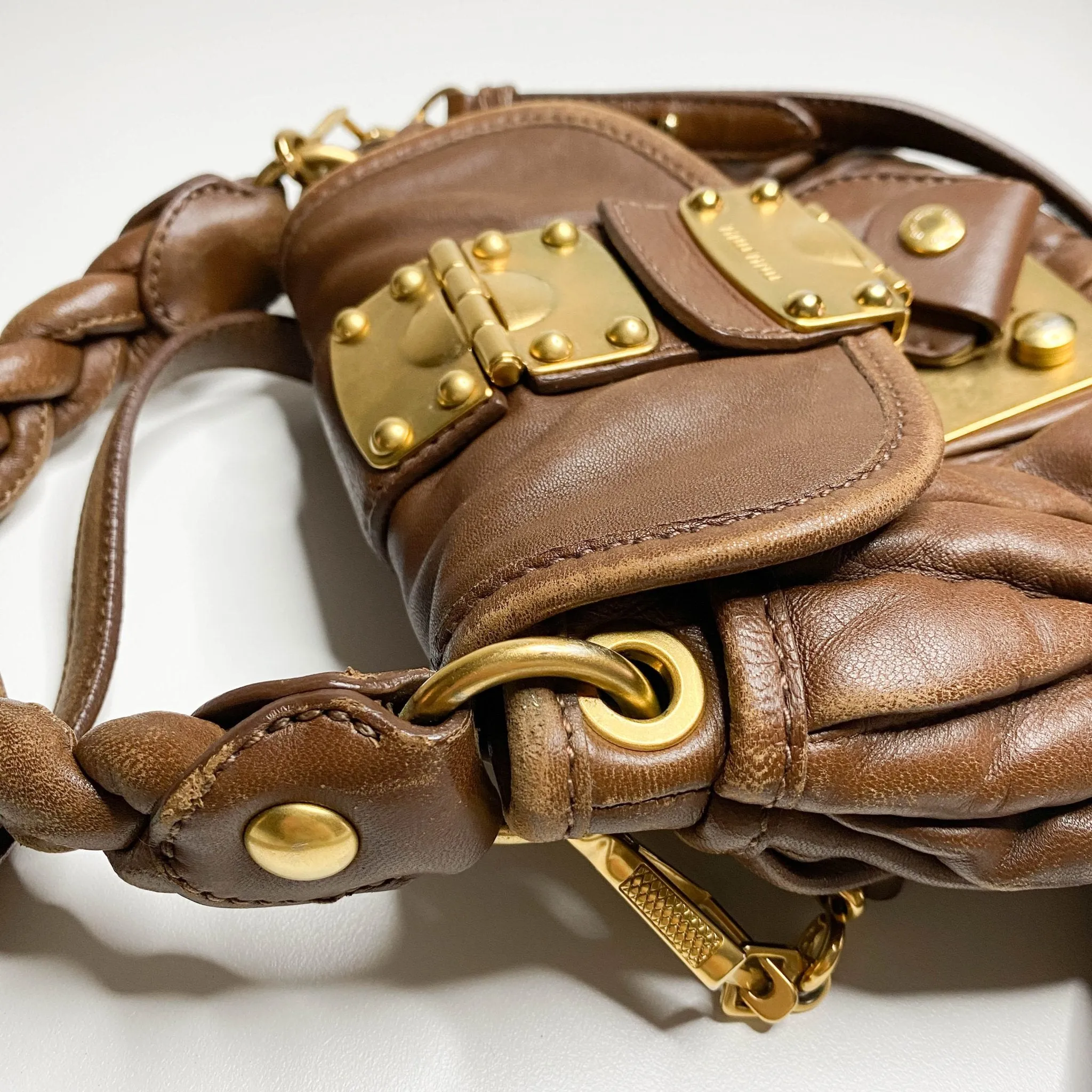 Matelassé Brown Leather Mini Shoulder Bag