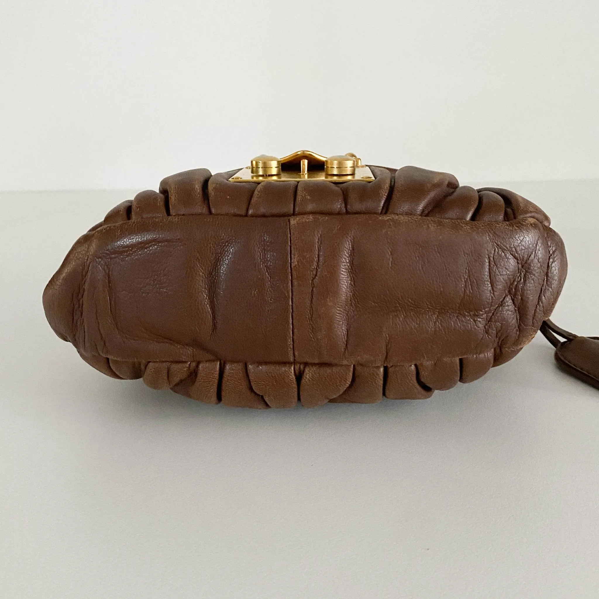 Matelassé Brown Leather Mini Shoulder Bag
