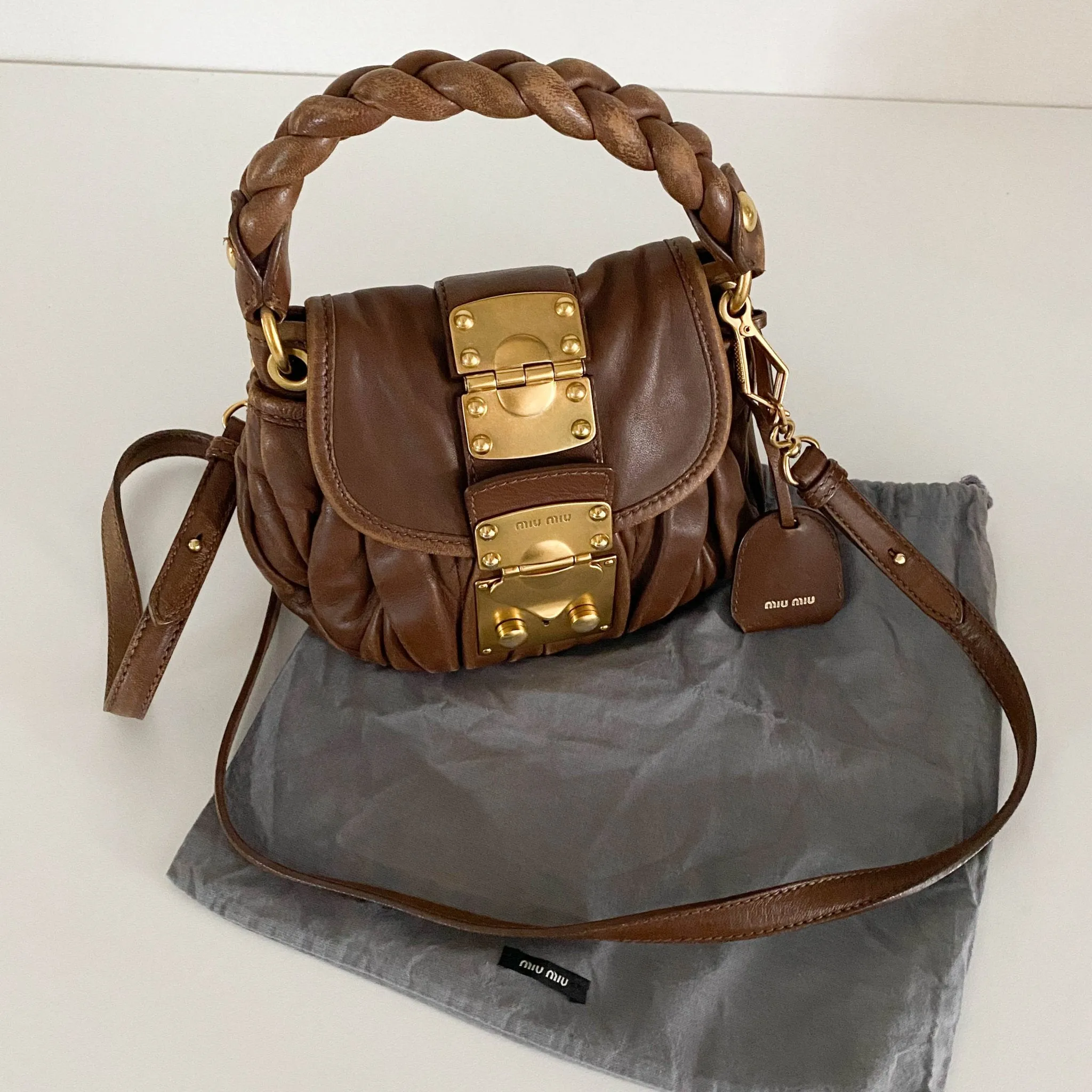 Matelassé Brown Leather Mini Shoulder Bag