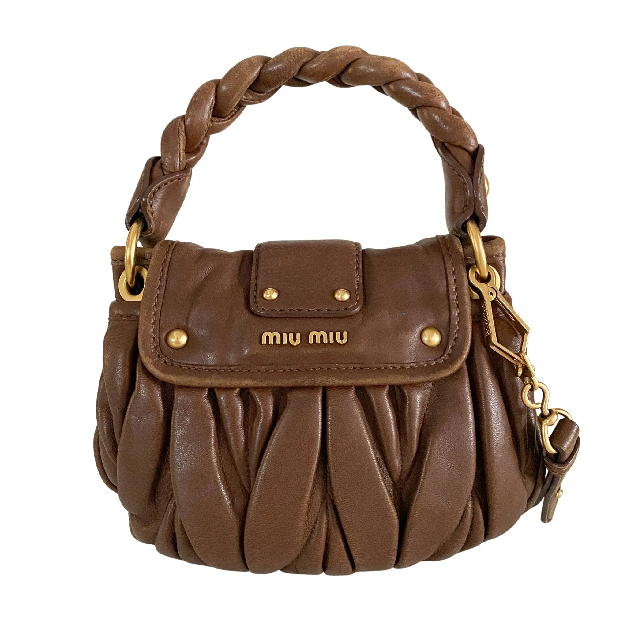 Matelassé Brown Leather Mini Shoulder Bag