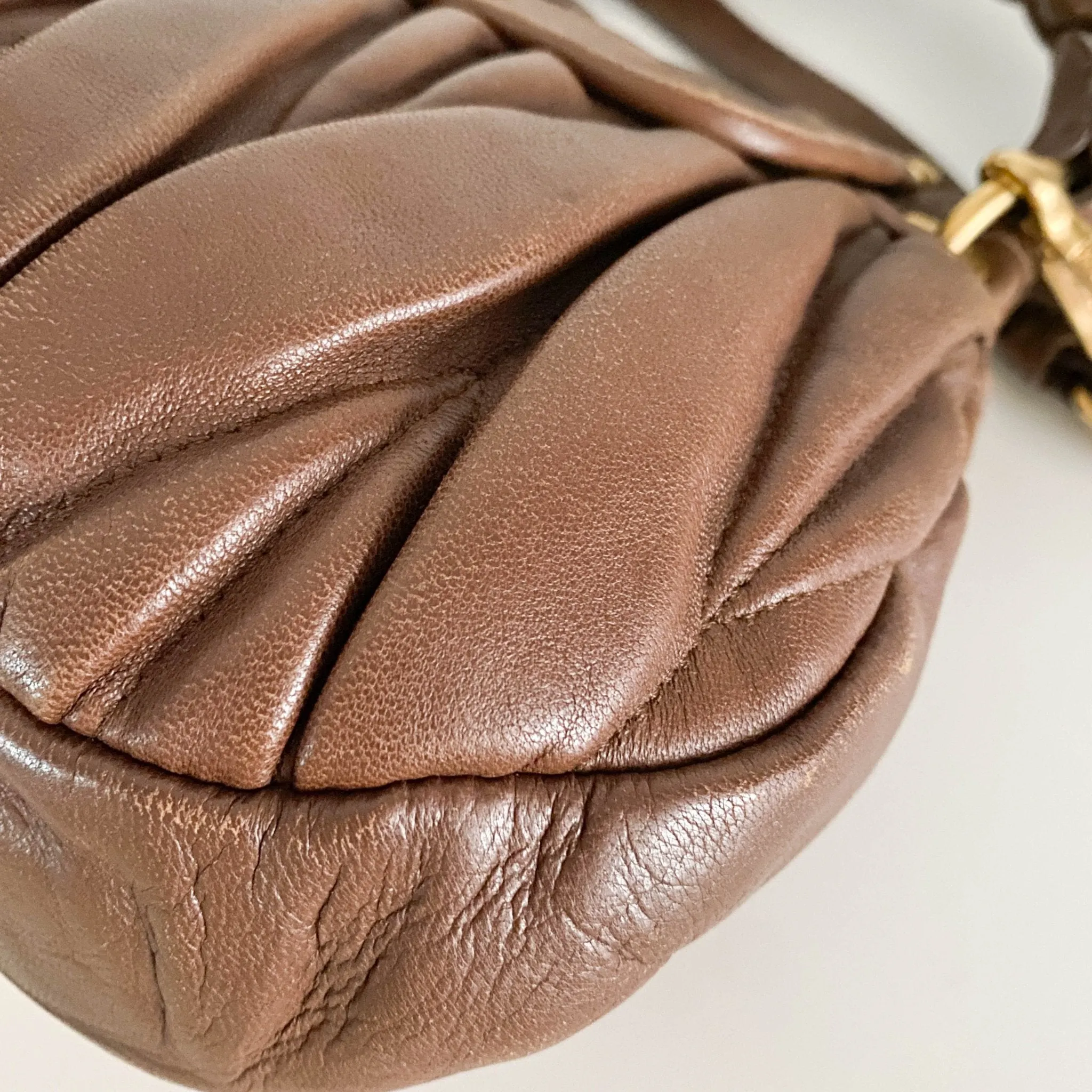 Matelassé Brown Leather Mini Shoulder Bag