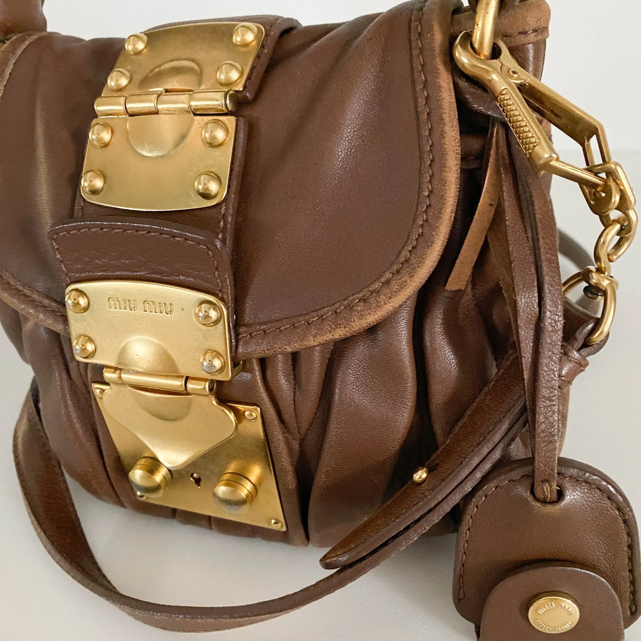 Matelassé Brown Leather Mini Shoulder Bag