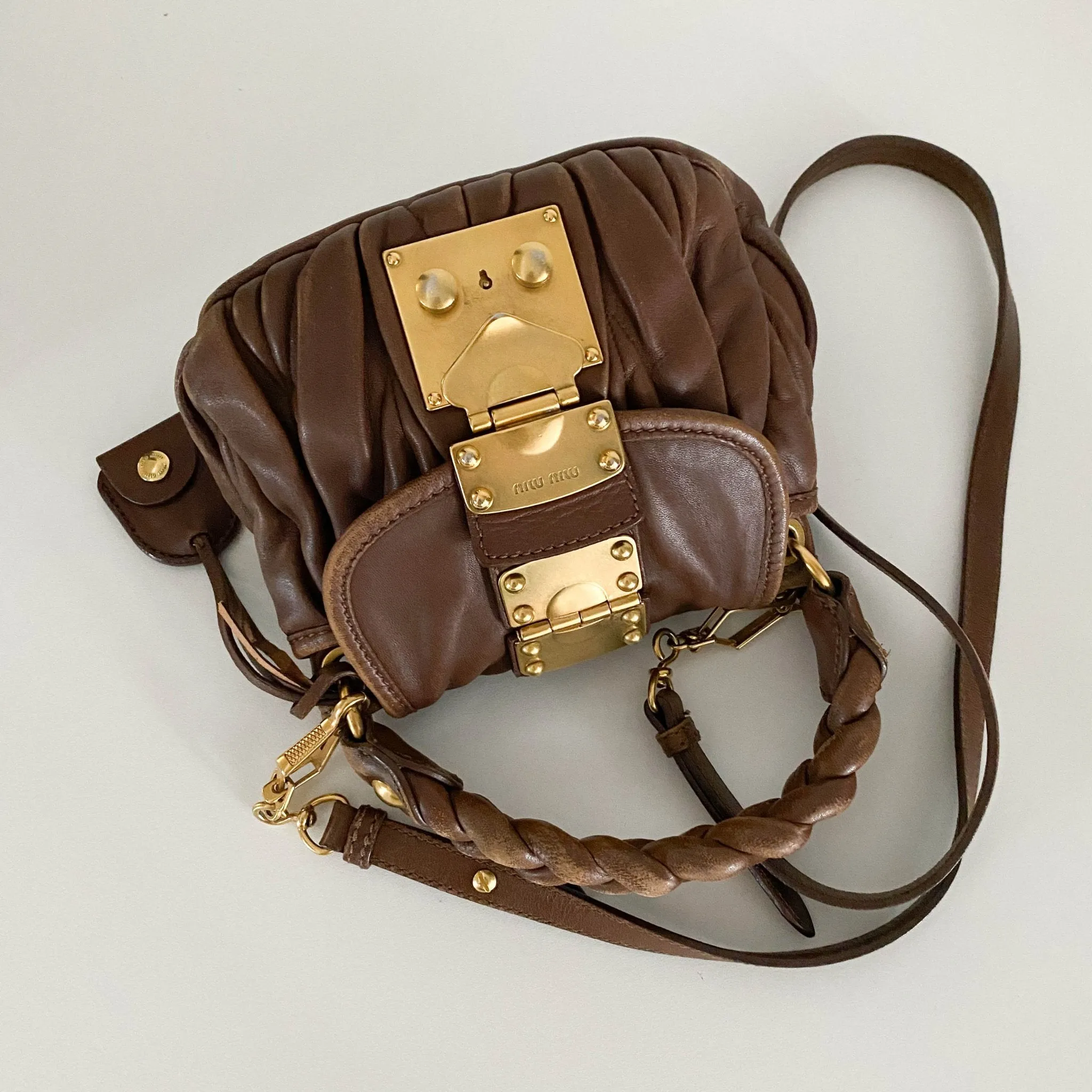 Matelassé Brown Leather Mini Shoulder Bag