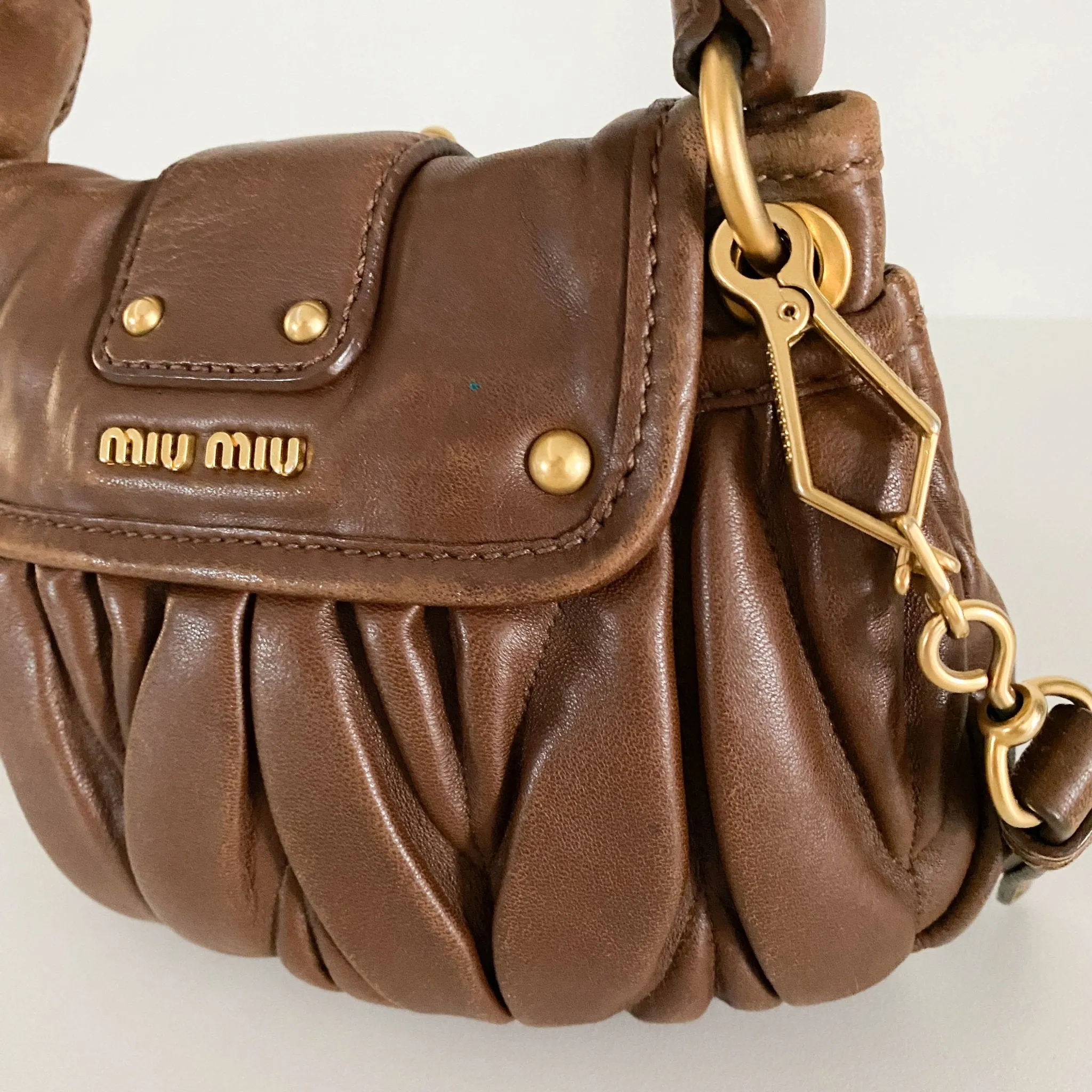 Matelassé Brown Leather Mini Shoulder Bag