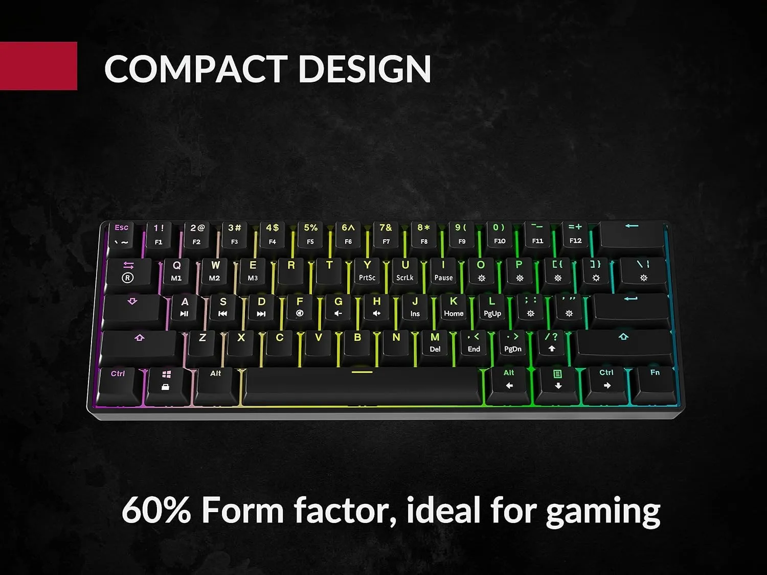 Mechanical Gaming Keyboard - 61 Keys Multi Color RGB Illuminated LED Backlit Wired Programmable for PC/Mac Gamer (Gateron Optical Red, Black)