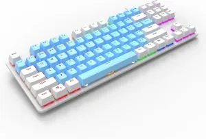 Mechanical Gaming Keyboard - 87 Key Compact Brown Switch, Multi-Mode 5-Color LED Backlit, Anti-Ghosting, USB Wired for Laptop & PC Gaming (Blue, White)