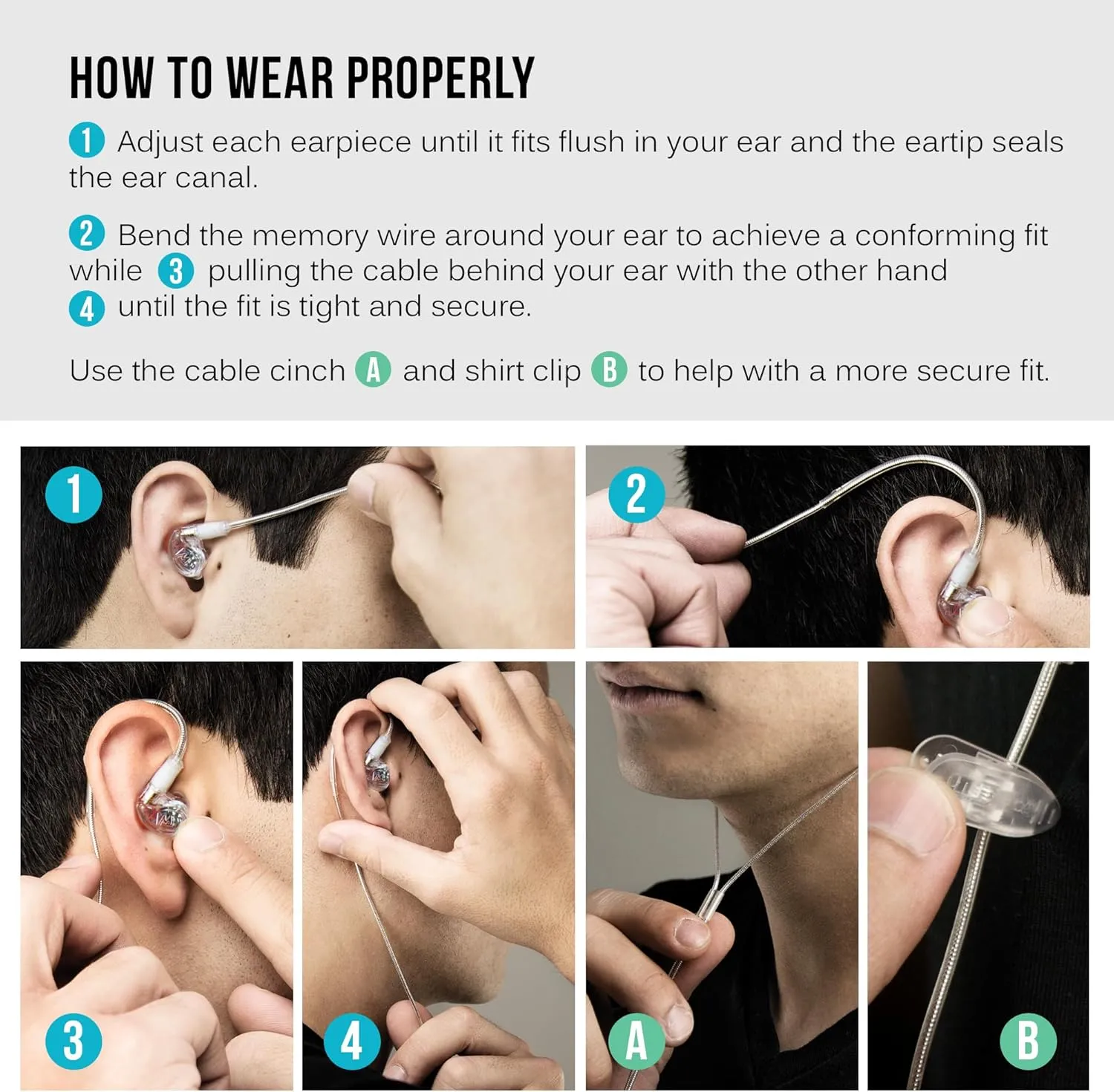 MEE audio M6 PRO In Ear Monitor Headphones for Musicians, 2nd Gen Model With Upgraded Sound, Memory Wire Earhooks & Replaceable Cables, Noise Isolating Professional Earbuds, 2 Cords Included (Clear)