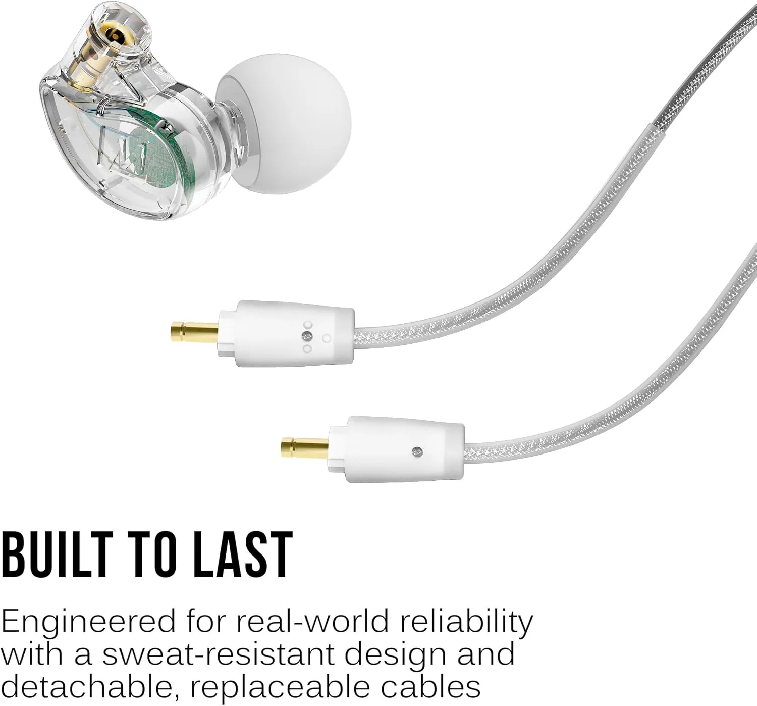 MEE audio M6 PRO In Ear Monitor Headphones for Musicians, 2nd Gen Model With Upgraded Sound, Memory Wire Earhooks & Replaceable Cables, Noise Isolating Professional Earbuds, 2 Cords Included (Clear)