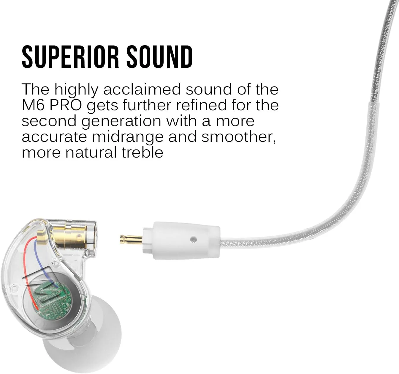 MEE audio M6 PRO In Ear Monitor Headphones for Musicians, 2nd Gen Model With Upgraded Sound, Memory Wire Earhooks & Replaceable Cables, Noise Isolating Professional Earbuds, 2 Cords Included (Clear)