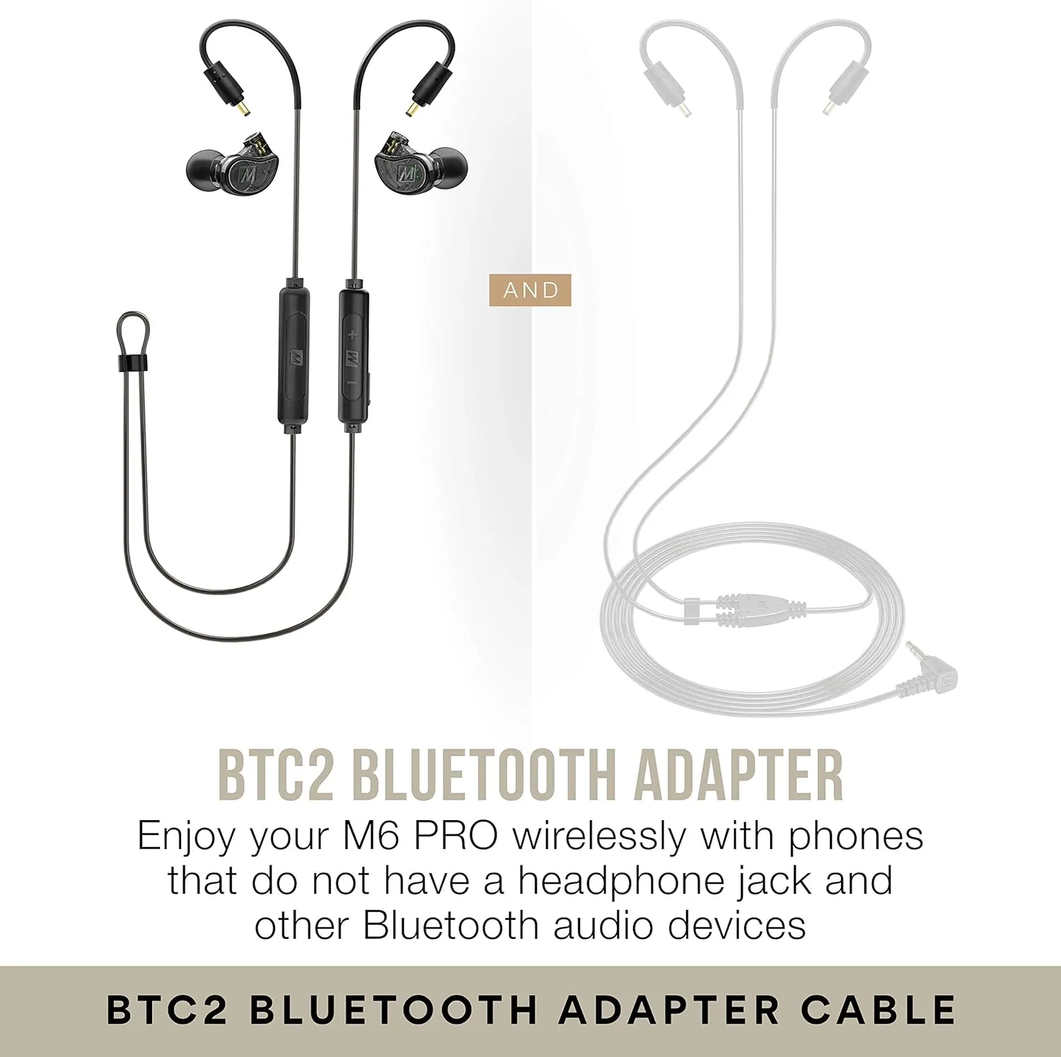 MEE audio M6 PRO Musicians' In-Ear Monitors Wired   Wireless Combo Pack: Includes Stereo Audio Cable and Bluetooth Audio Adapter (Black) (CMB-M6PROBT-BK)