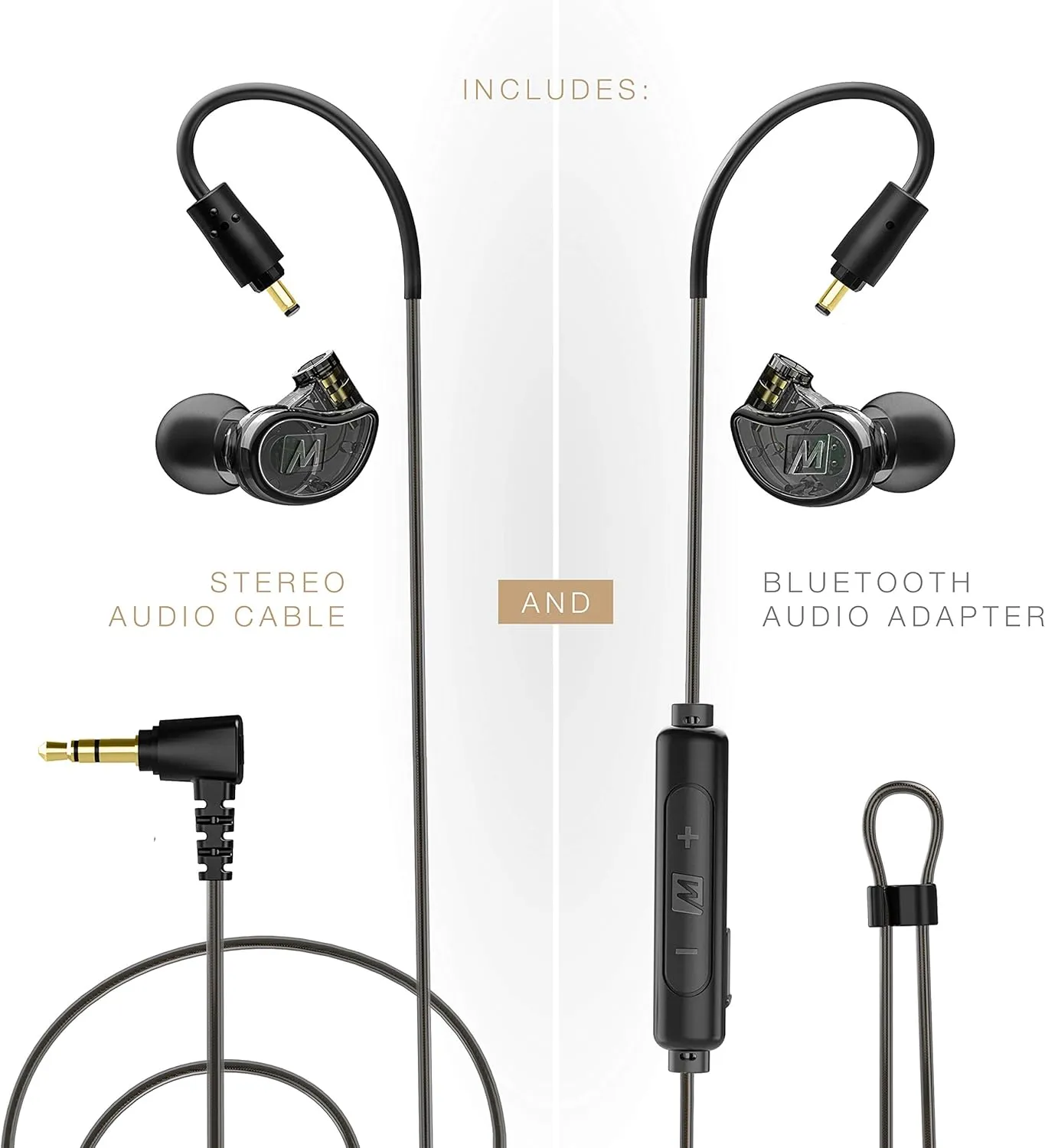 MEE audio M6 PRO Musicians' In-Ear Monitors Wired   Wireless Combo Pack: Includes Stereo Audio Cable and Bluetooth Audio Adapter (Black) (CMB-M6PROBT-BK)