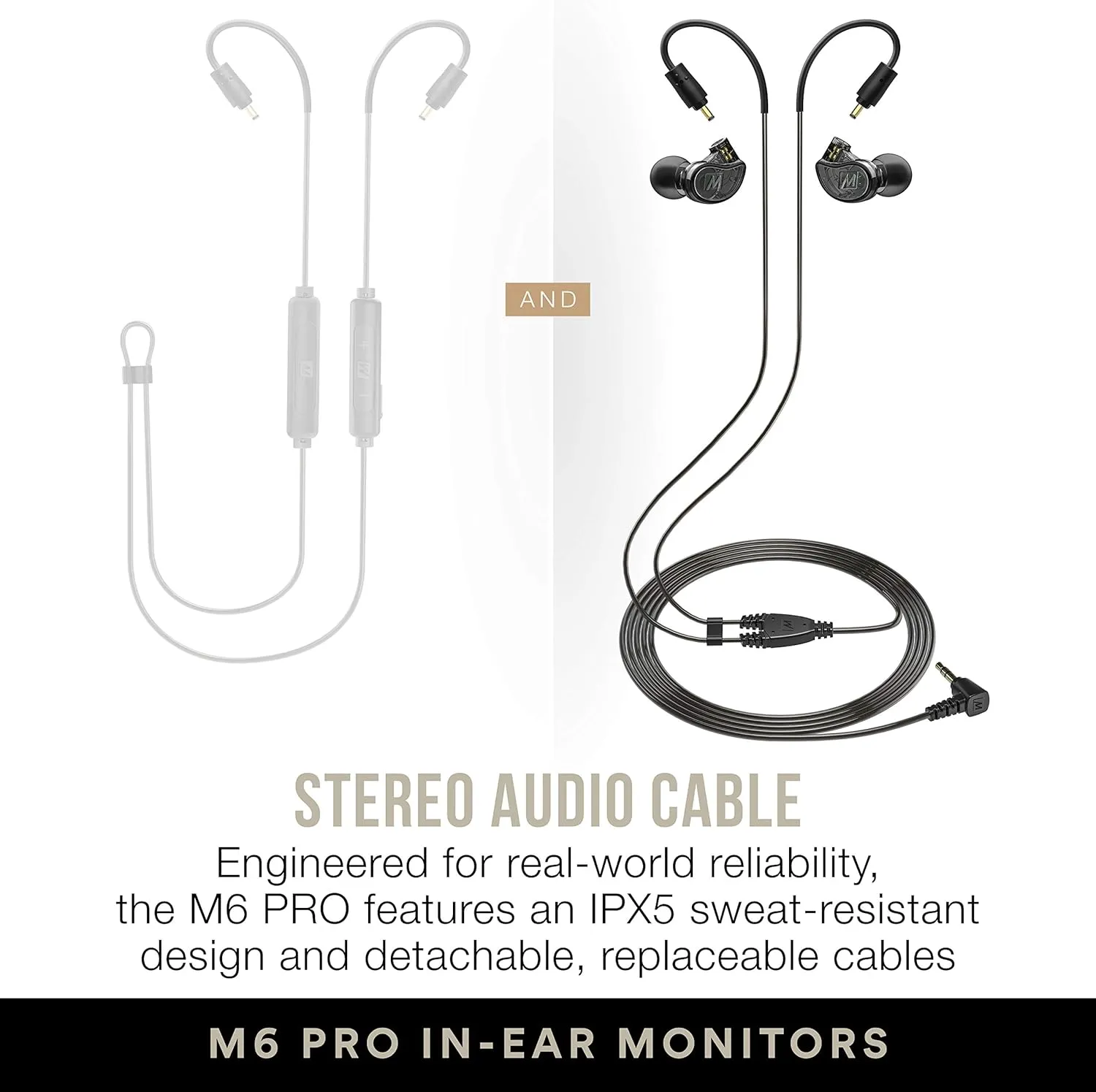 MEE audio M6 PRO Musicians' In-Ear Monitors Wired   Wireless Combo Pack: Includes Stereo Audio Cable and Bluetooth Audio Adapter (Black) (CMB-M6PROBT-BK)